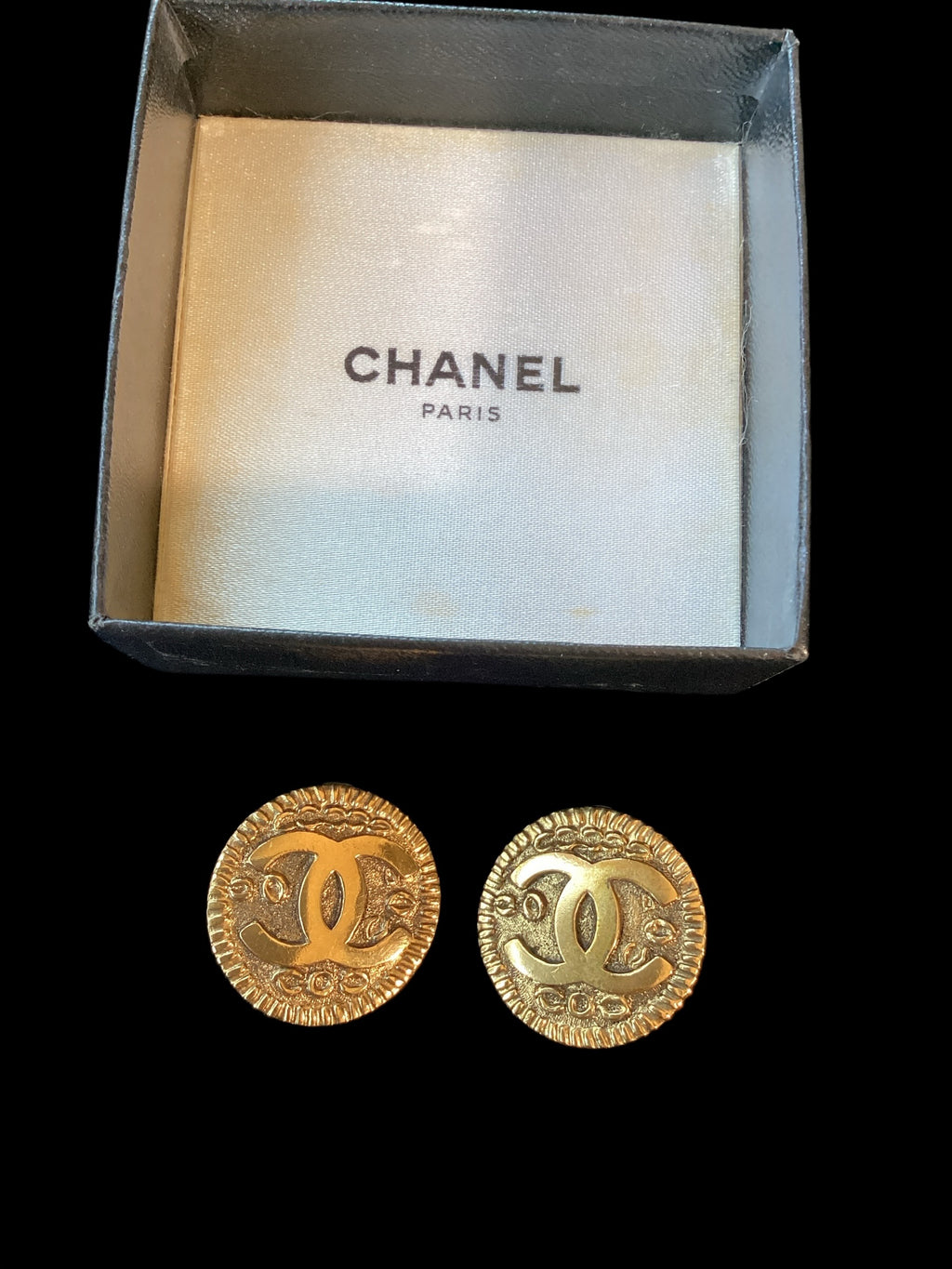 CHANEL Gold CC Medallion Button Earrings