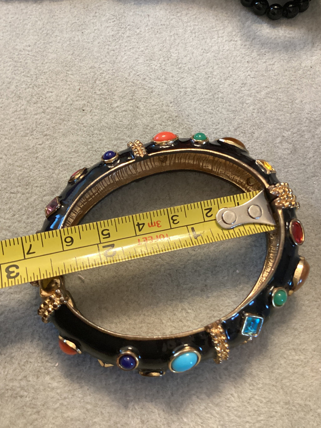 Circa 1980’s Kenneth Jay Lane KJL Multi-Strand Multi-Color Cabochon Black Enamel Necklace & Bangle Set