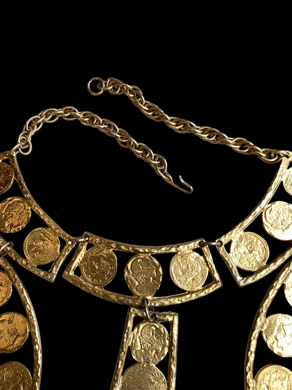 Rare & Incredible Circa 1960 Kenneth Lane Gold Plated Coin Bib Necklace