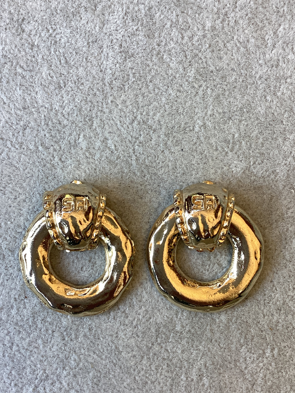 Vintage 1980’s Sonia Rykiel Paris Convertible Door Knocker Clip Earrings Hammered Gold