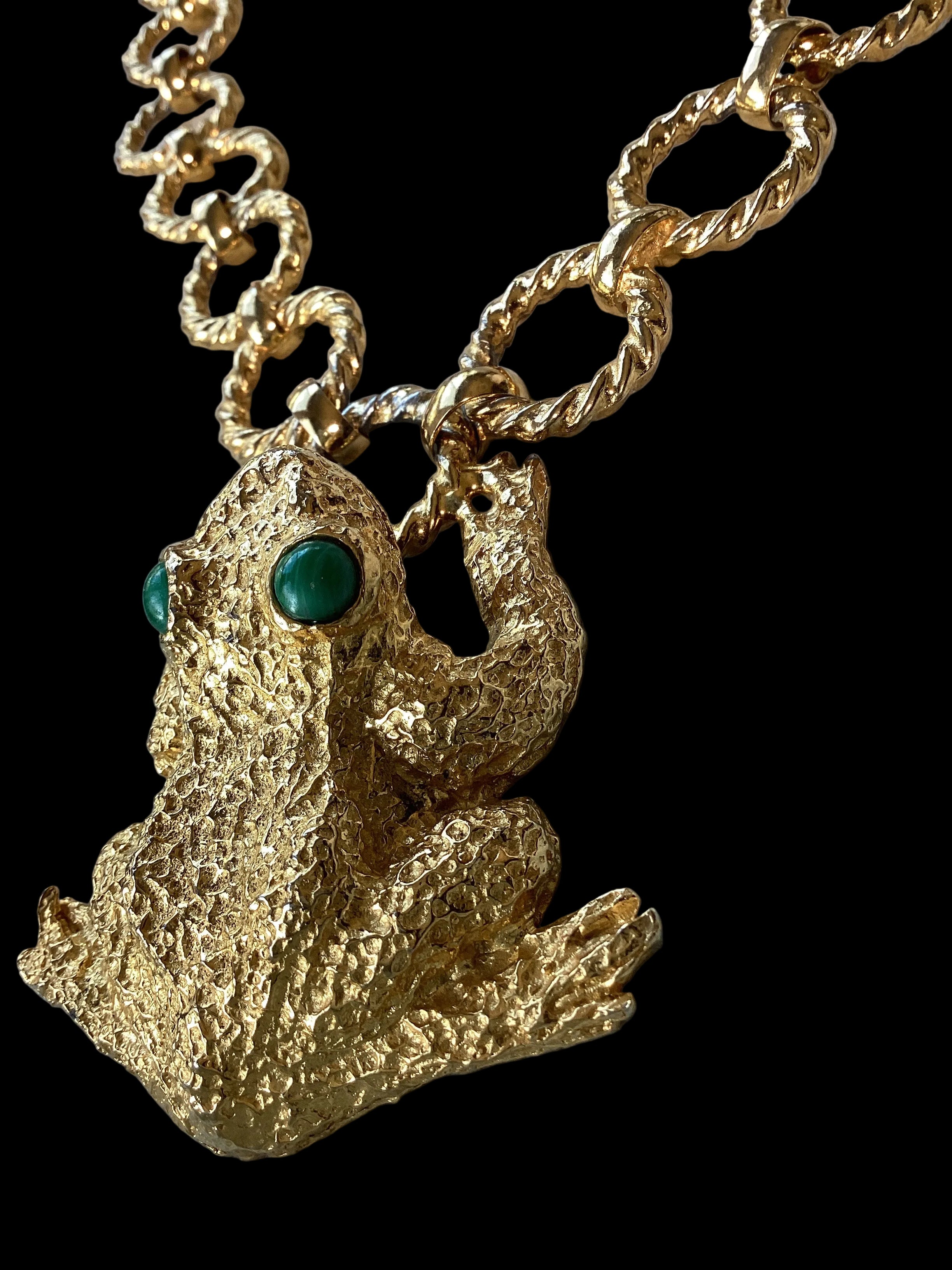1971 Princess Mimi di Niscemi Frog Pendant Necklace