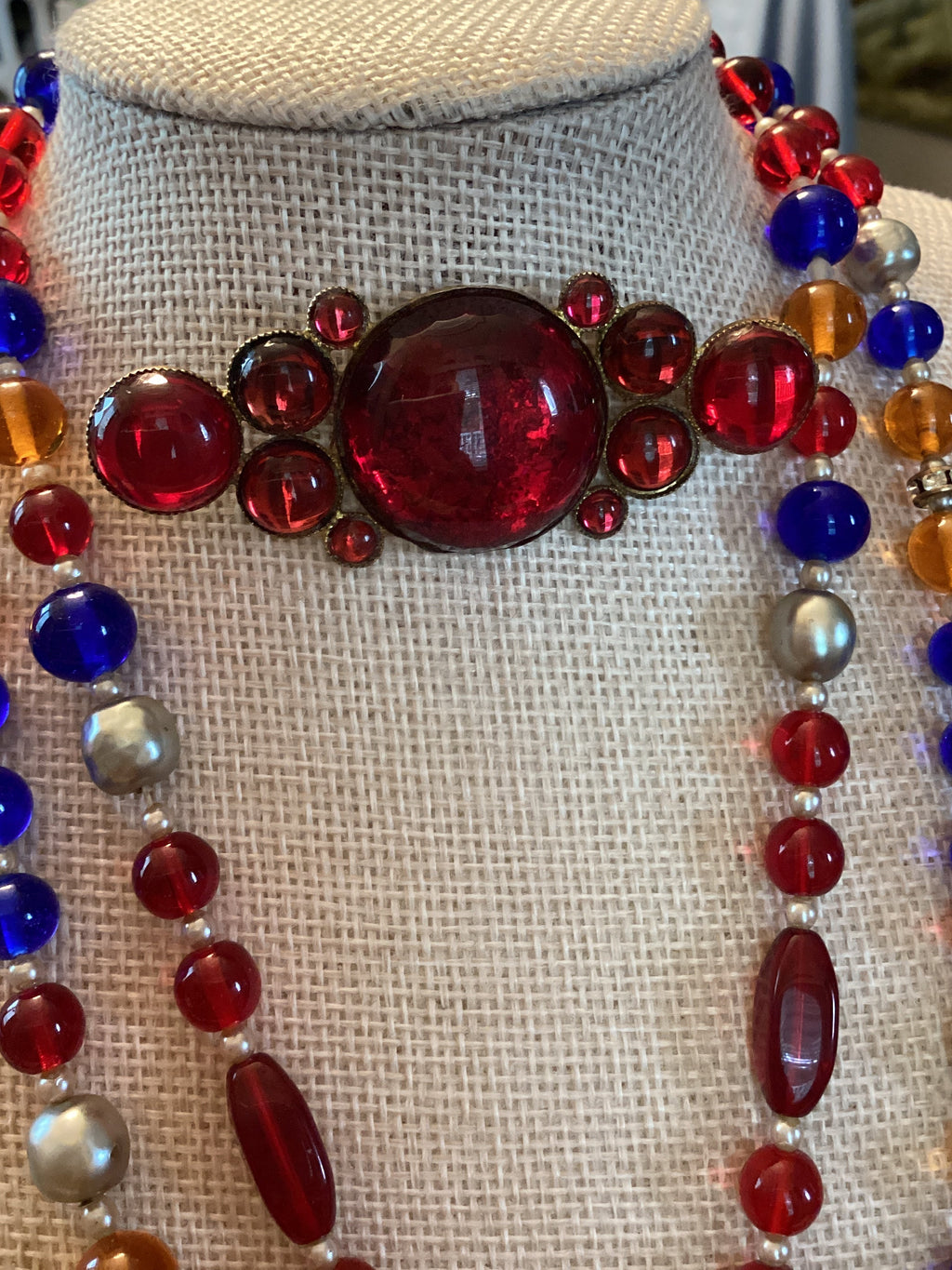 Vintage Mid-Century Beaded Cluster Statement Necklace & Brooch