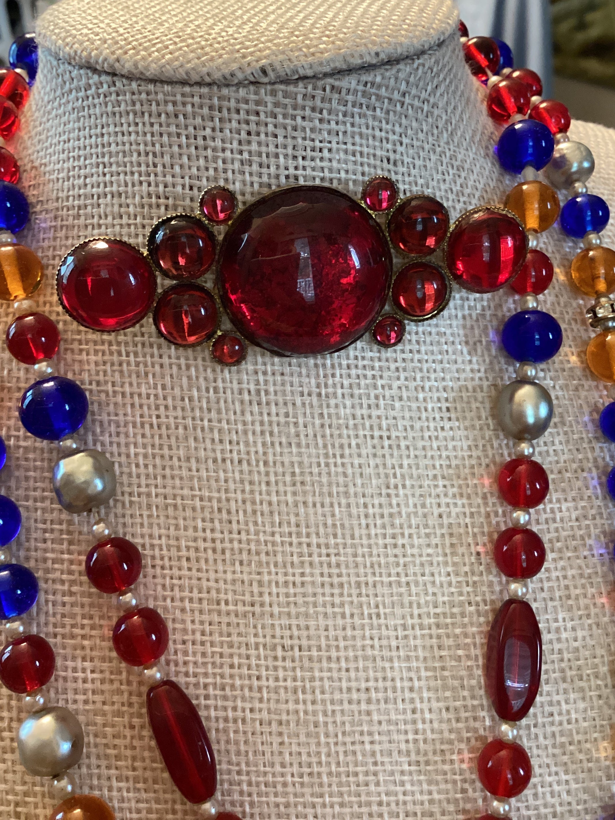 Vintage Mid-Century Beaded Cluster Statement Necklace & Brooch