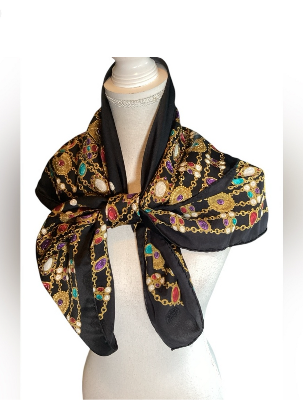 CHANEL Black & Gripoix Silk Scarf Circa 1980