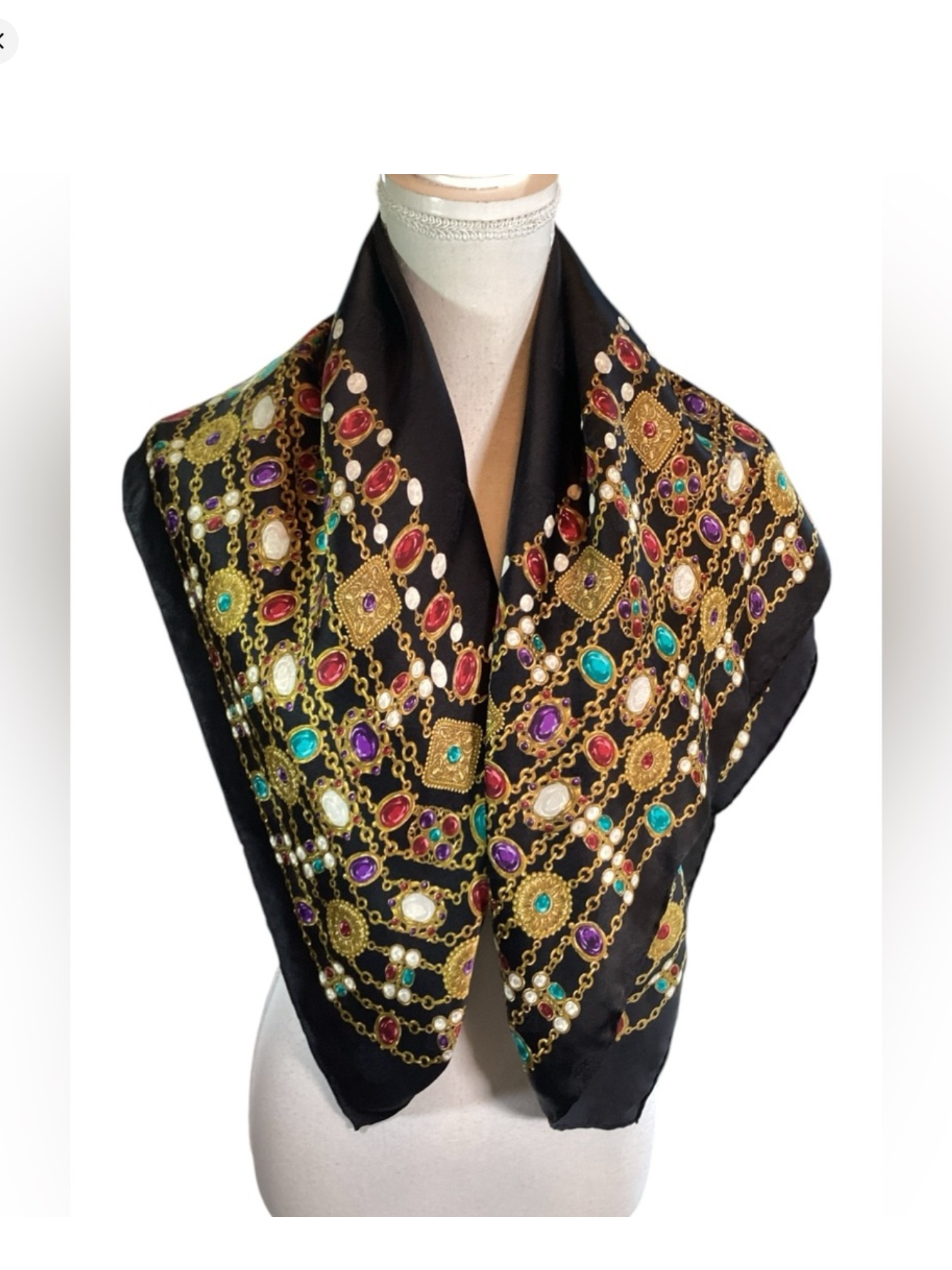 CHANEL Black & Gripoix Silk Scarf Circa 1980