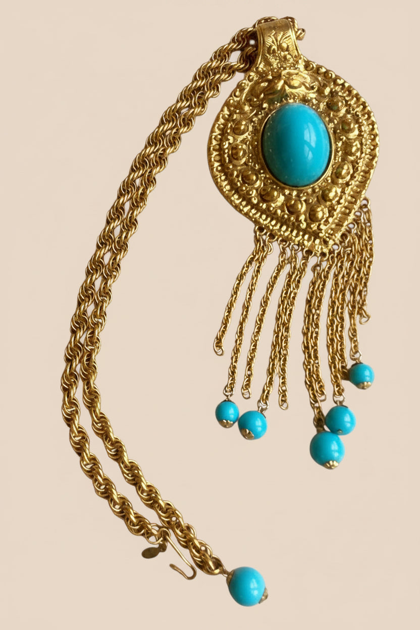 1970 Cadoro Etruscan Revival Turquois Pendant Necklace