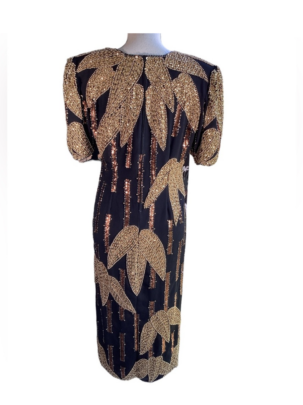 Vintage 1980’s Black & Gold Beaded Bamboo Design Cocktail Dress