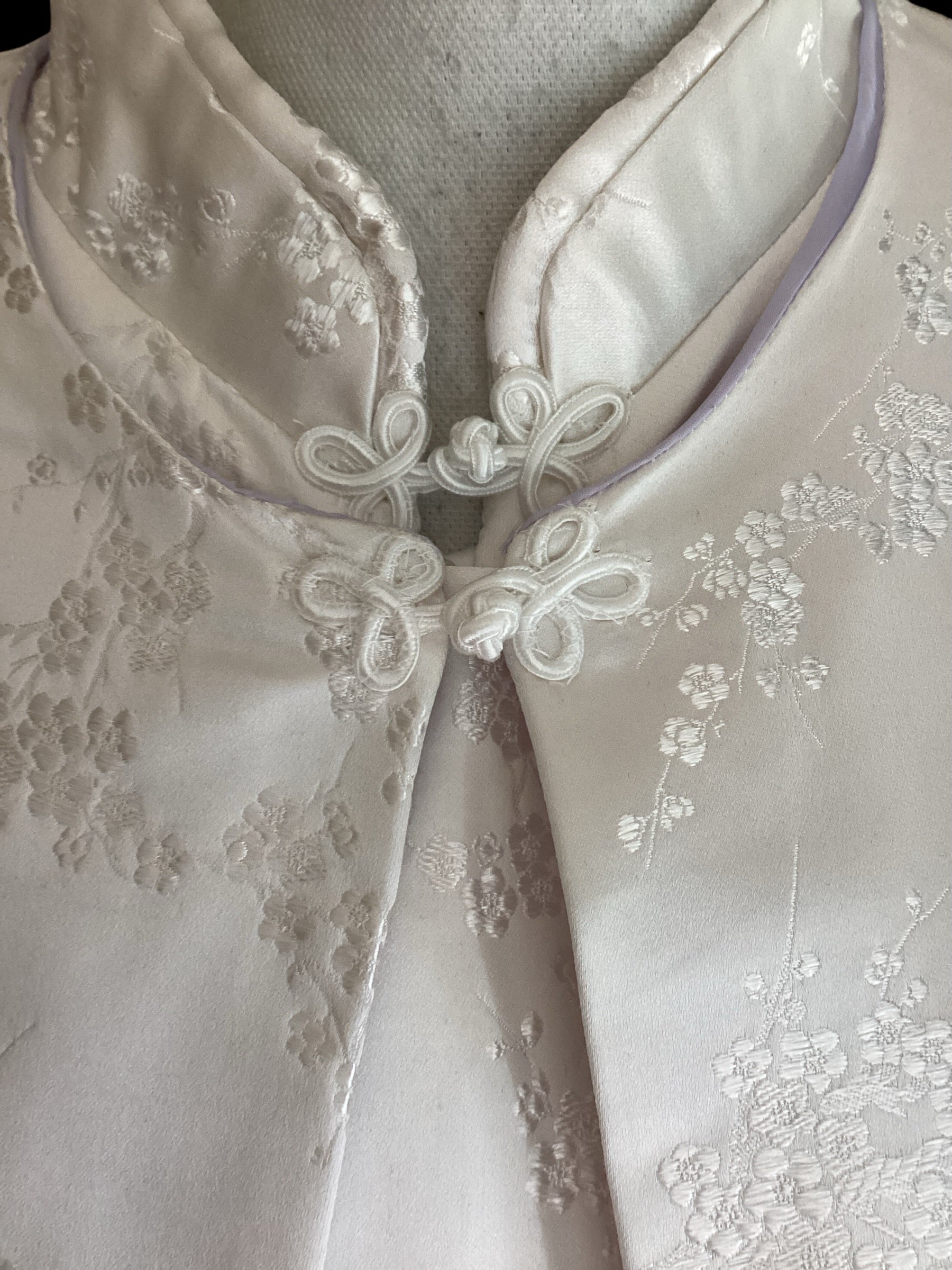 White Floral Brocade Cheongsam Dress & Capelet Set