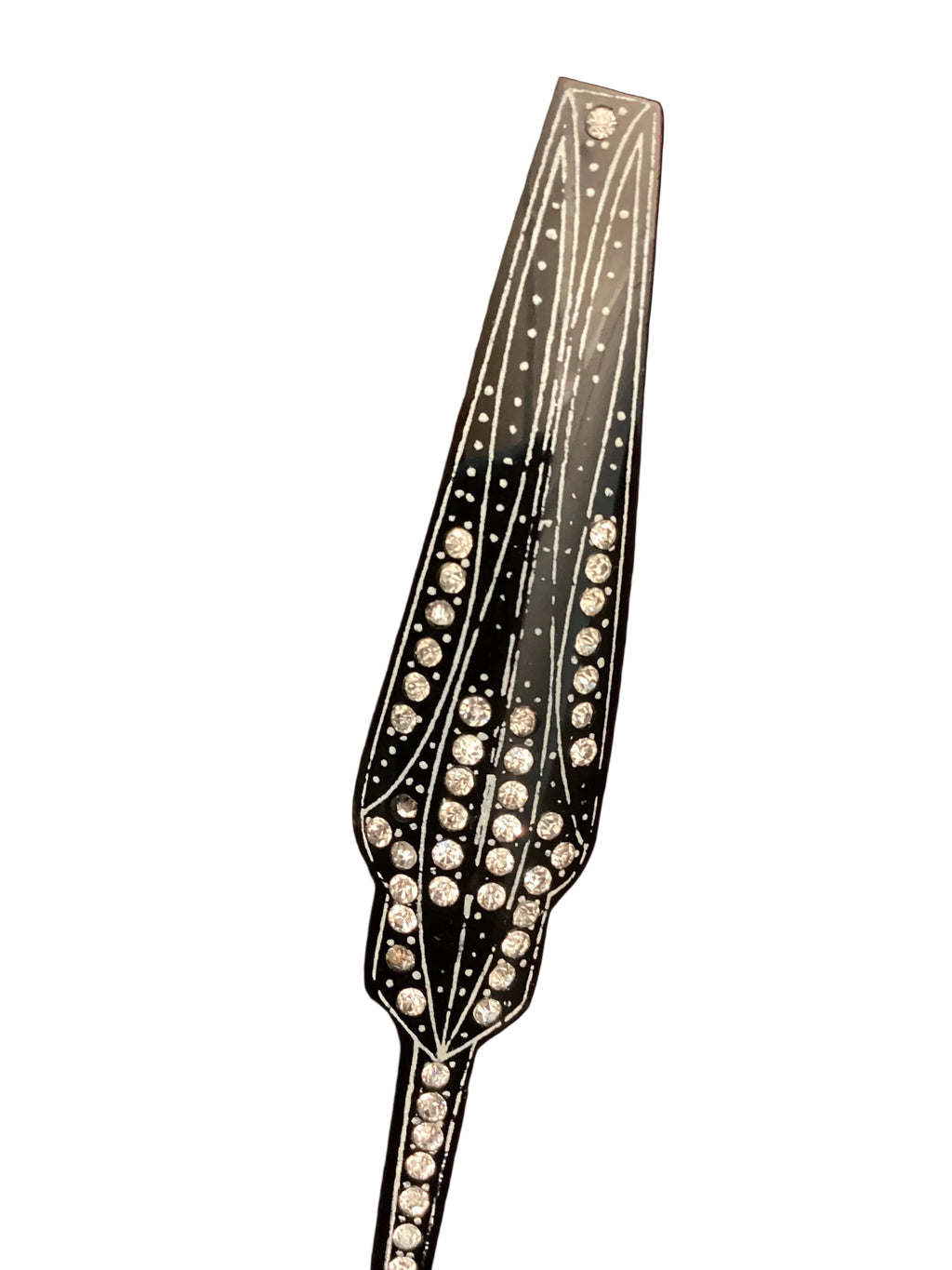 Vintage 1920s Art Deco Black Celluloid Jabot Pin - Elongated Geometric Bar Brooch with Rhinestones