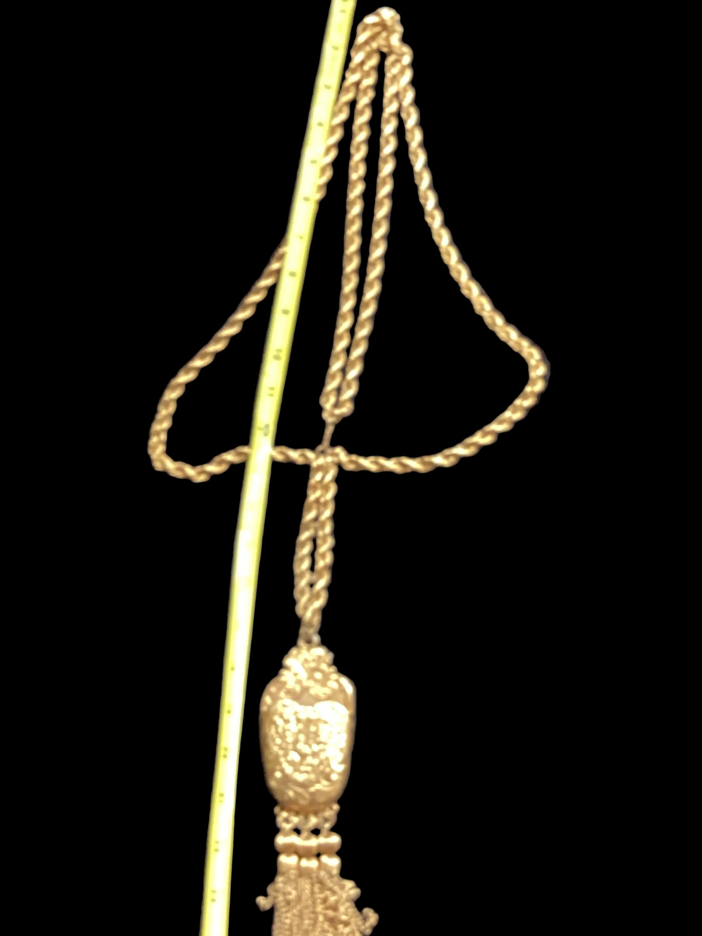 Circa 1960 Pauline Rader Etruscan Pouch Pendant Necklace & Matching Tassel Brooch Runway Couture Set