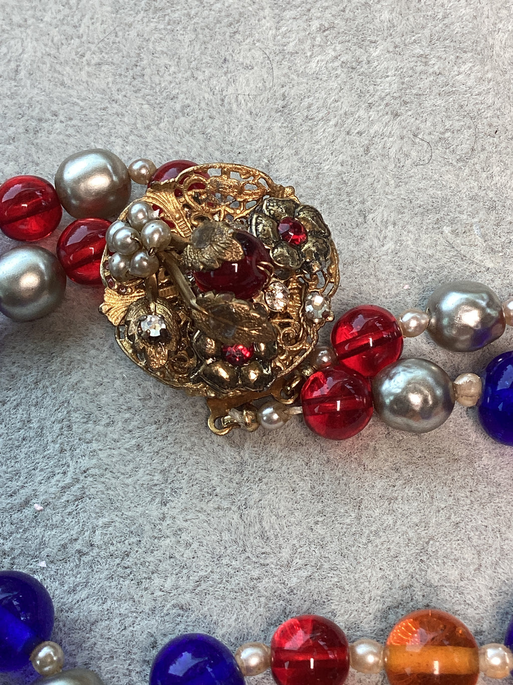Vintage Mid-Century Beaded Cluster Statement Necklace & Brooch