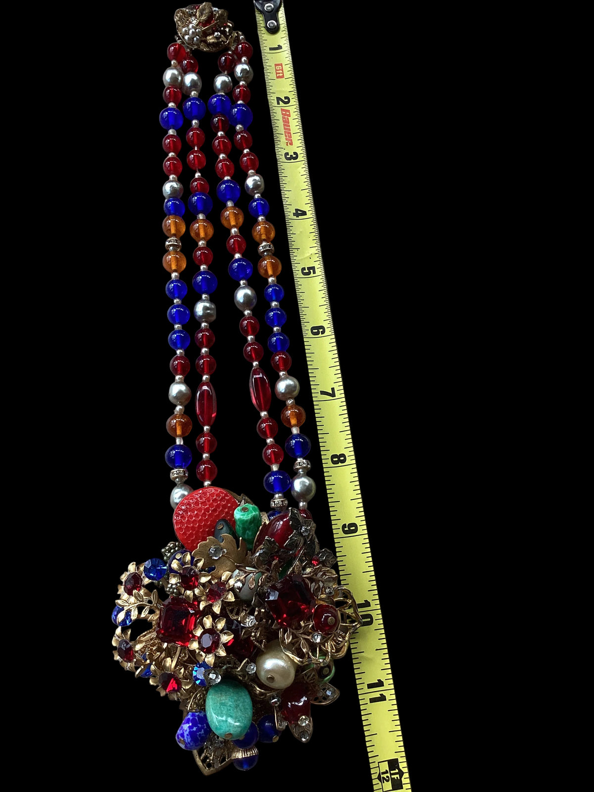 Vintage Mid-Century Beaded Cluster Statement Necklace & Brooch