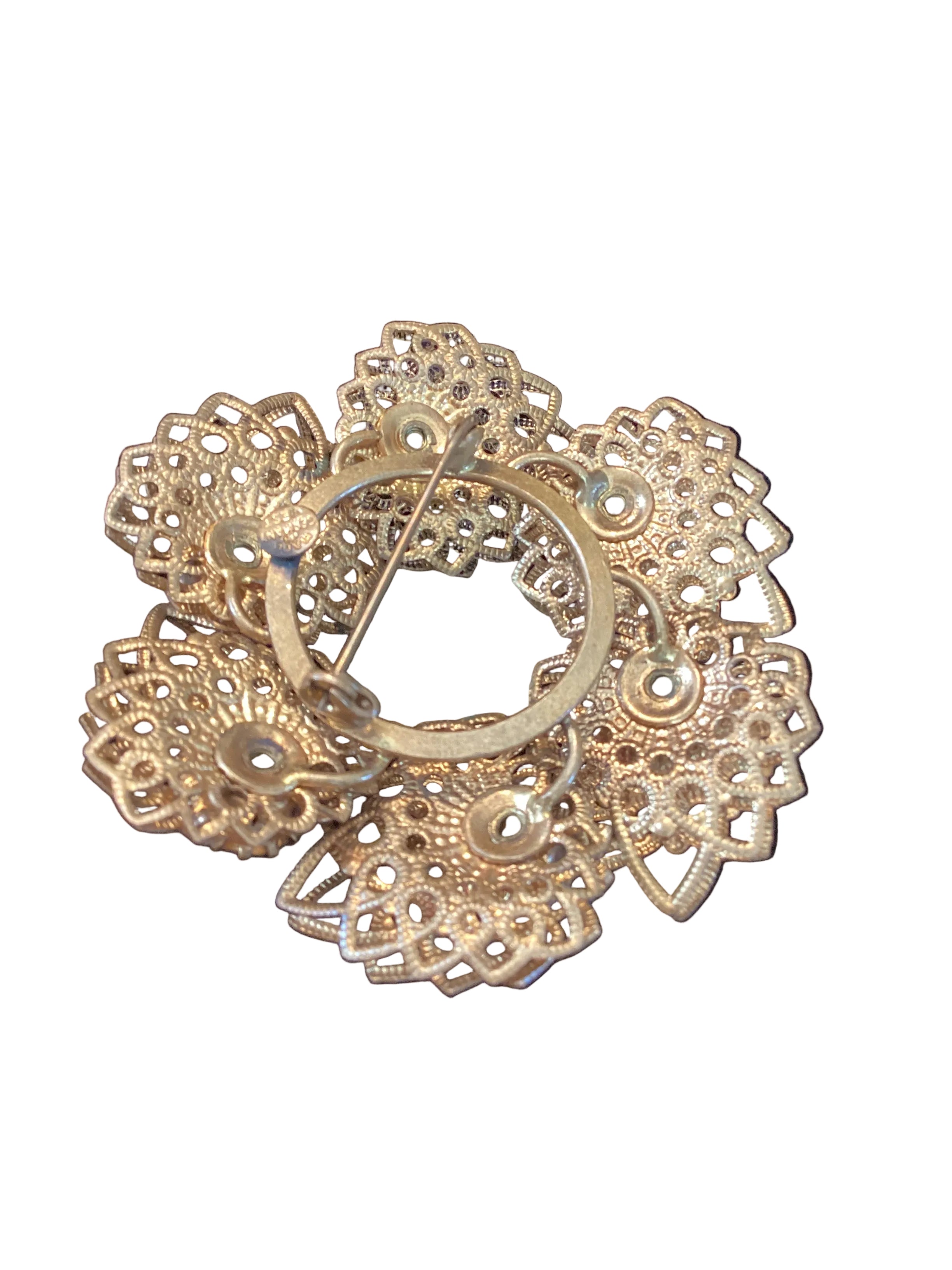 1950s West Germany Brass Filigree Citrine
Wreath Brooch