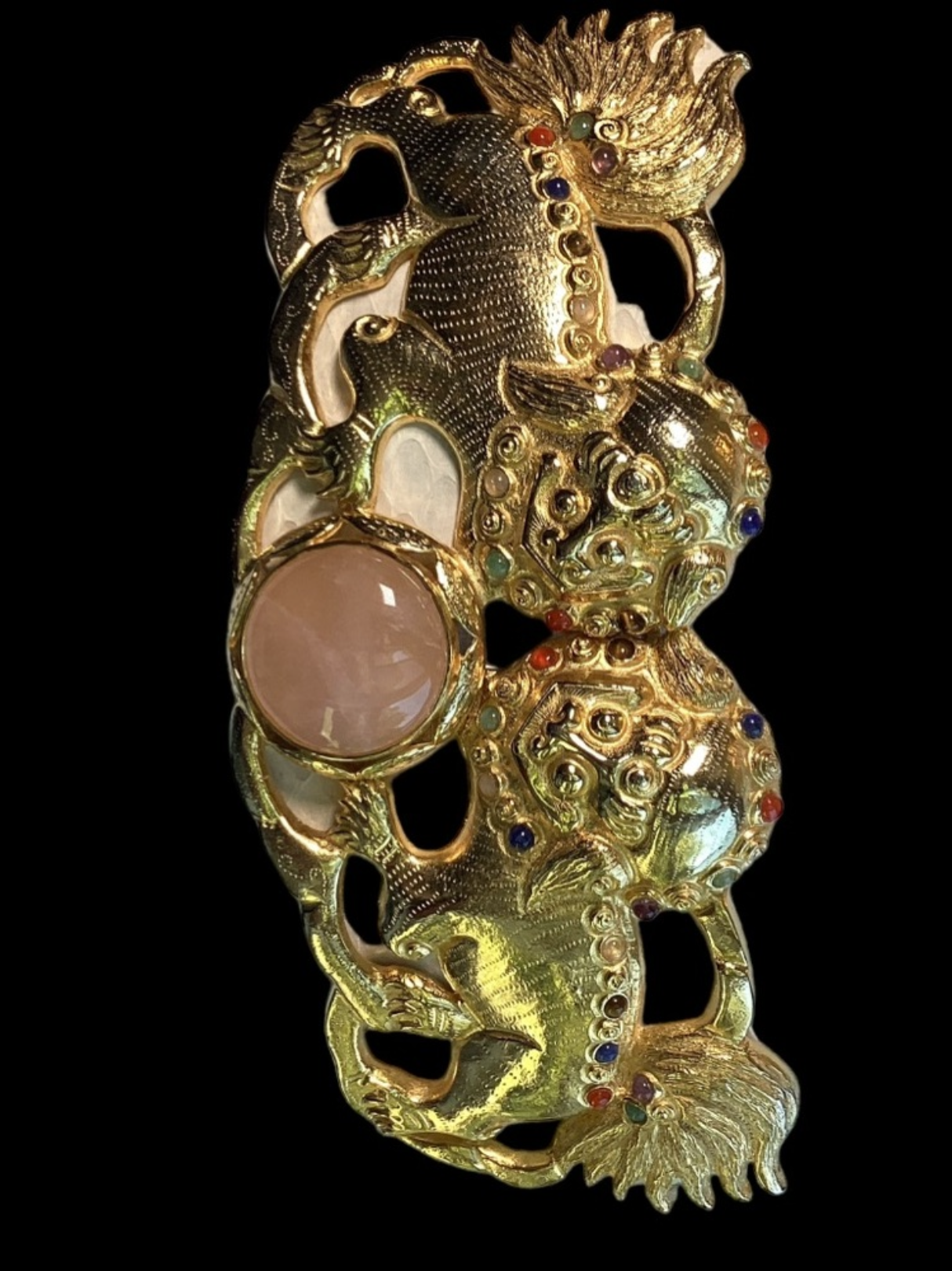 Vintage 1980's Judith Lieber Foo Dogs Python
& Gemstone Belt