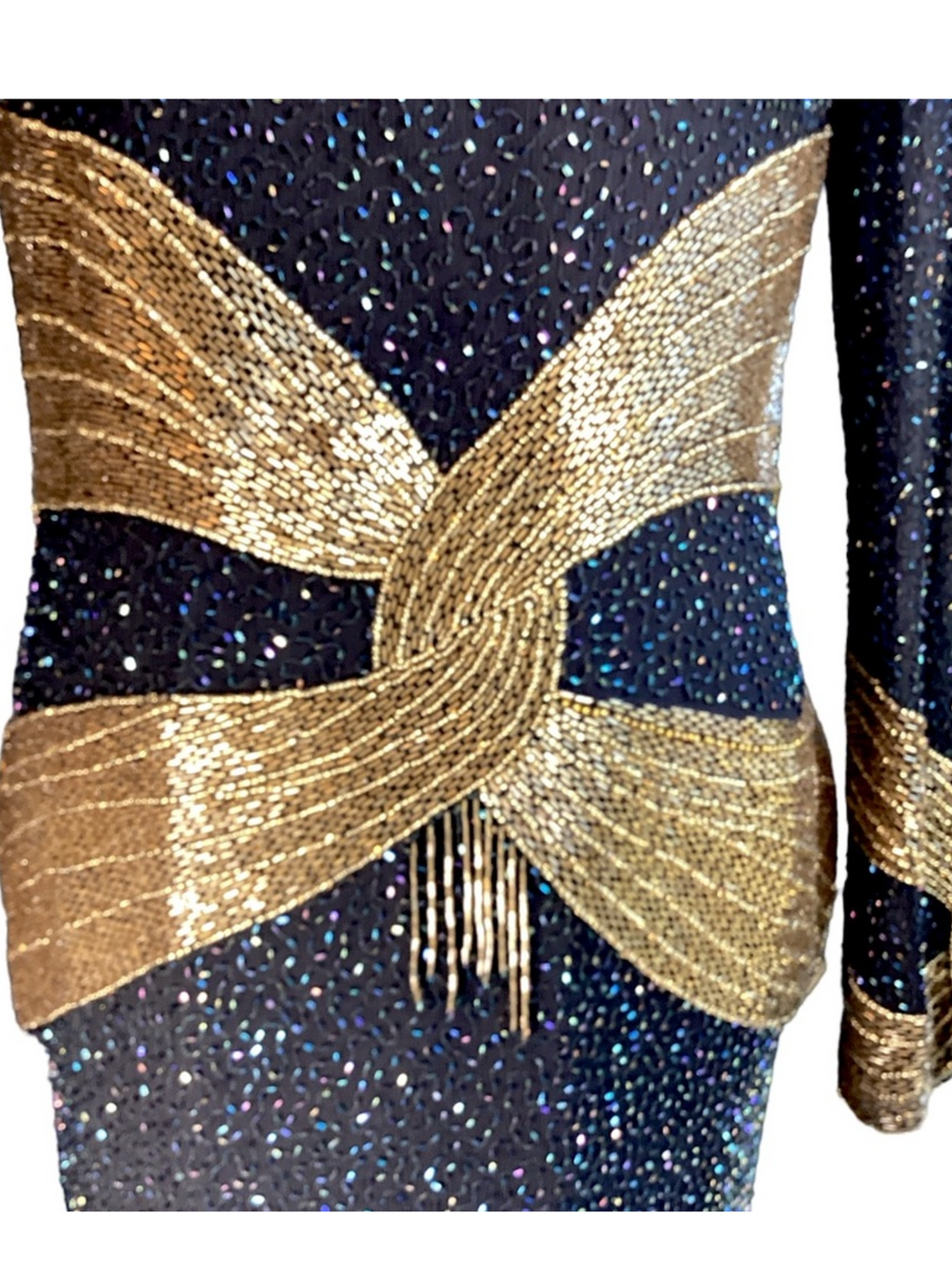Vintage 1980's Black Silk & Gold Beaded
Cocktail Dress