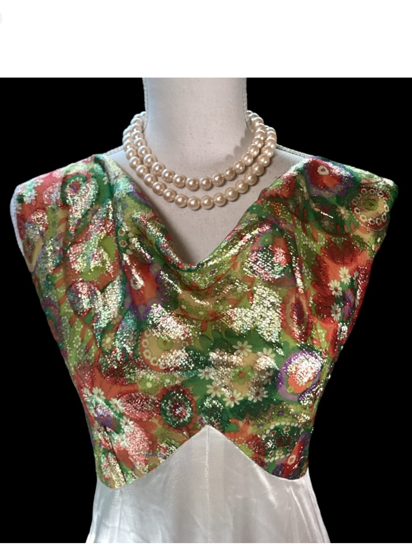 Mid-Century Metallic Draped Neck Hostess Gown/Evening Gown