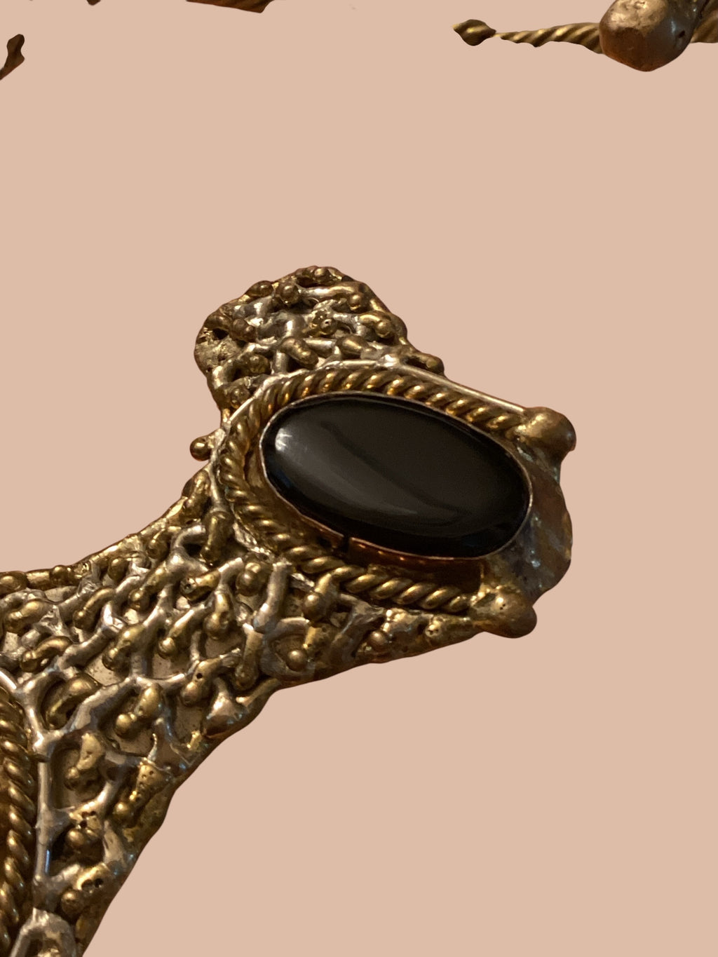 1960s Mexican Brutalist Brass & Onyx Handcrafted Collar Necklace