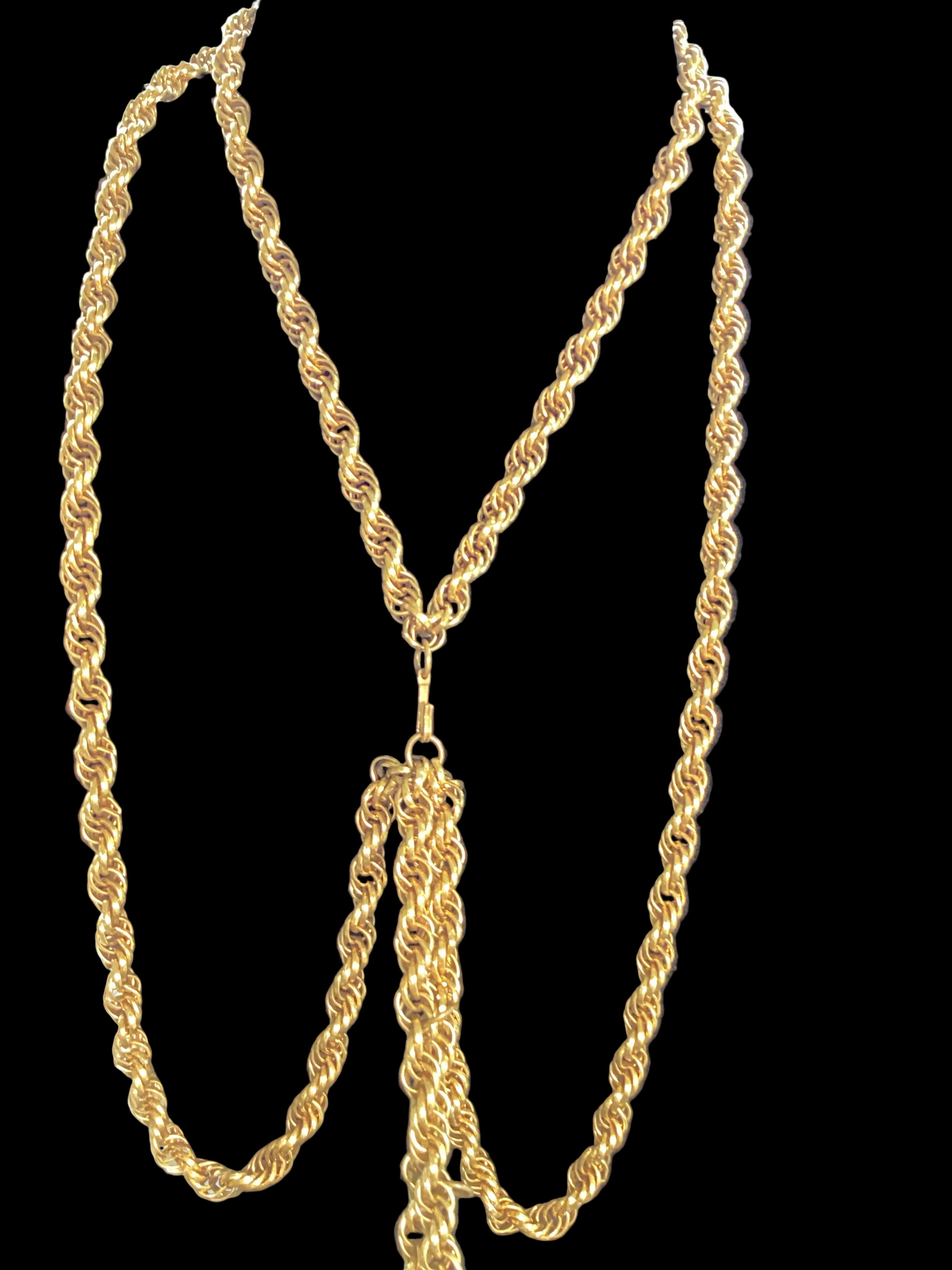 Circa 1960 Pauline Rader Etruscan Pouch Pendant Necklace & Matching Tassel Brooch Runway Couture Set