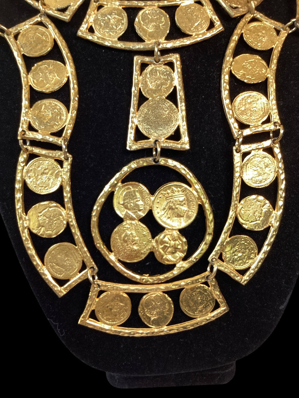 Rare & Incredible Circa 1960 Kenneth Lane Gold Plated Coin Bib Necklace
