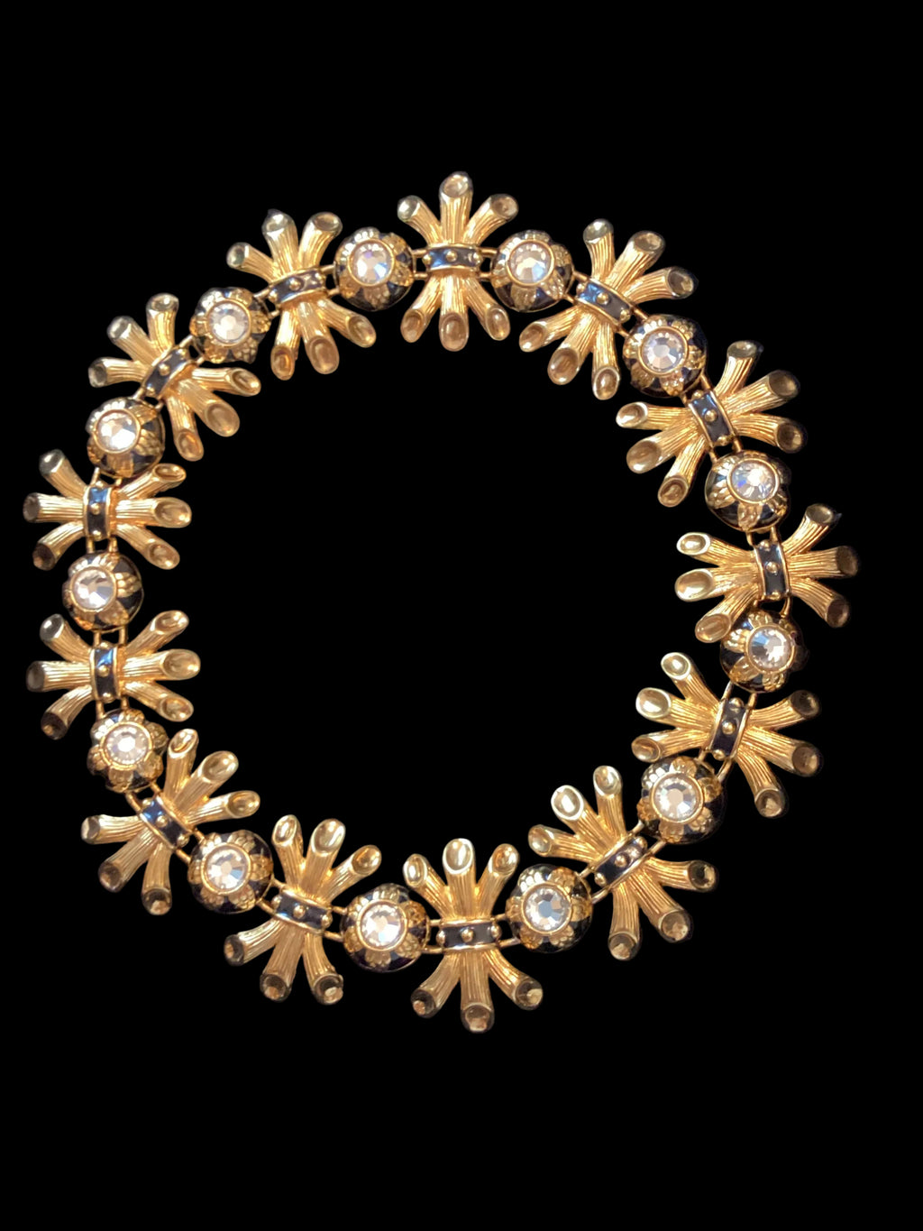 Vintage Fendi Gold-Plated Black Enamel Collar Necklace and Earring Parure