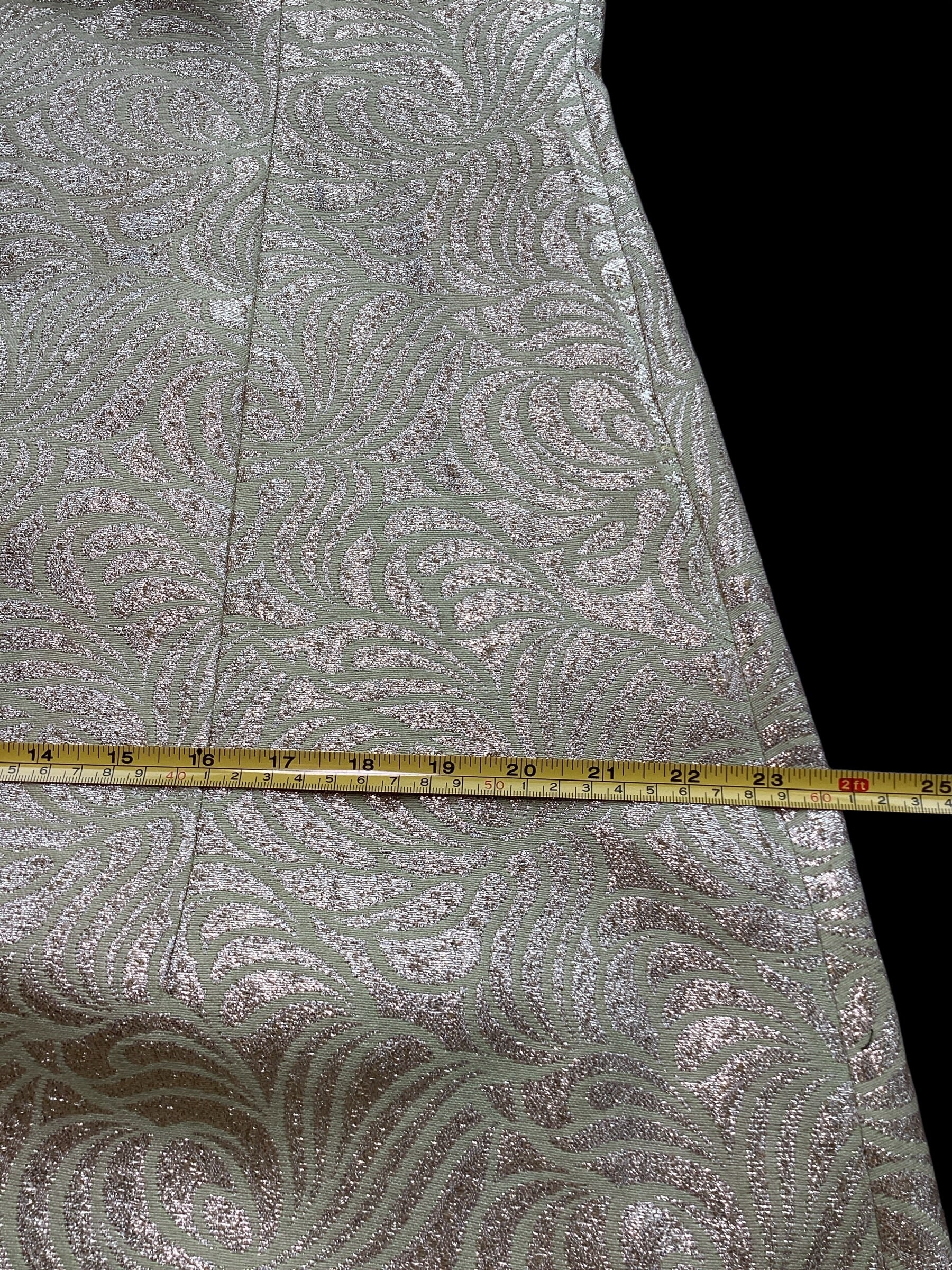 Vintage 1960s Malouf Design Perfect Negligee Hostess Gown - Pale Lime & Gold Metallic Brocade Lamé
with Pristine Mink Fur Portrait Collar & Cuffs