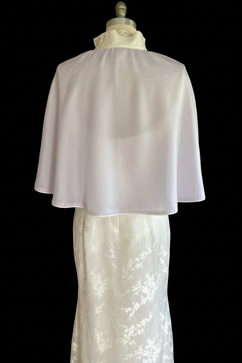 White Floral Brocade Cheongsam Dress & Capelet Set