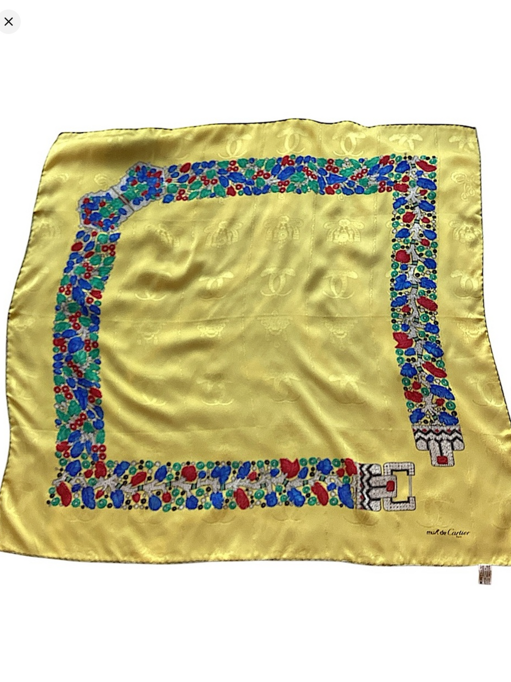 Cartier 1980's Jeweled Belt Yellow Silk Scarf