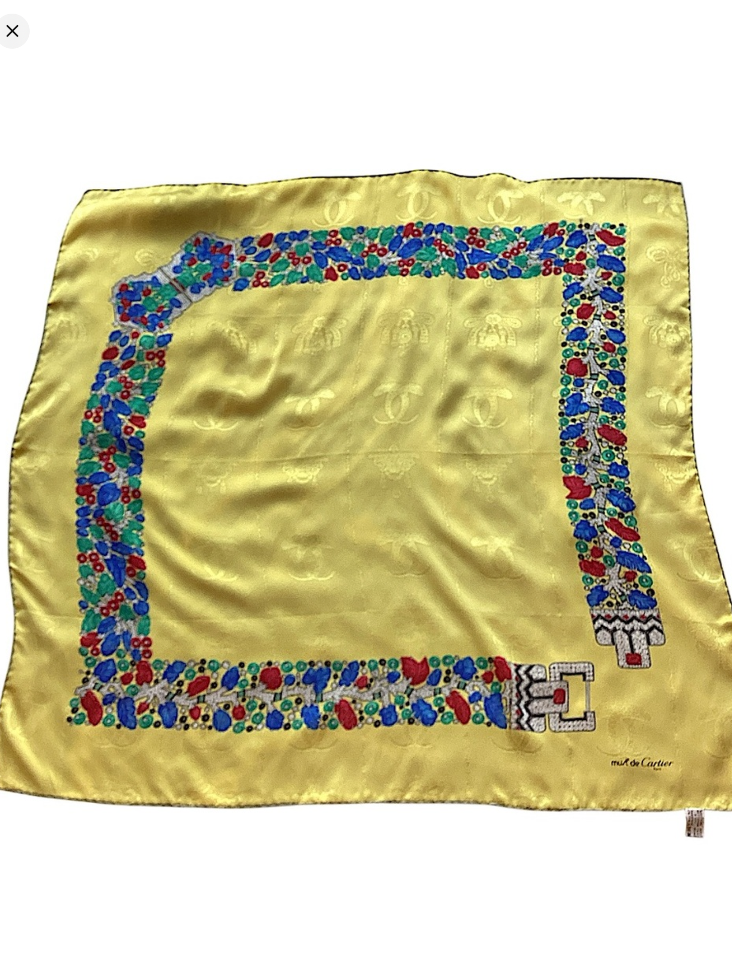 Cartier 1980's Jeweled Belt Yellow Silk Scarf