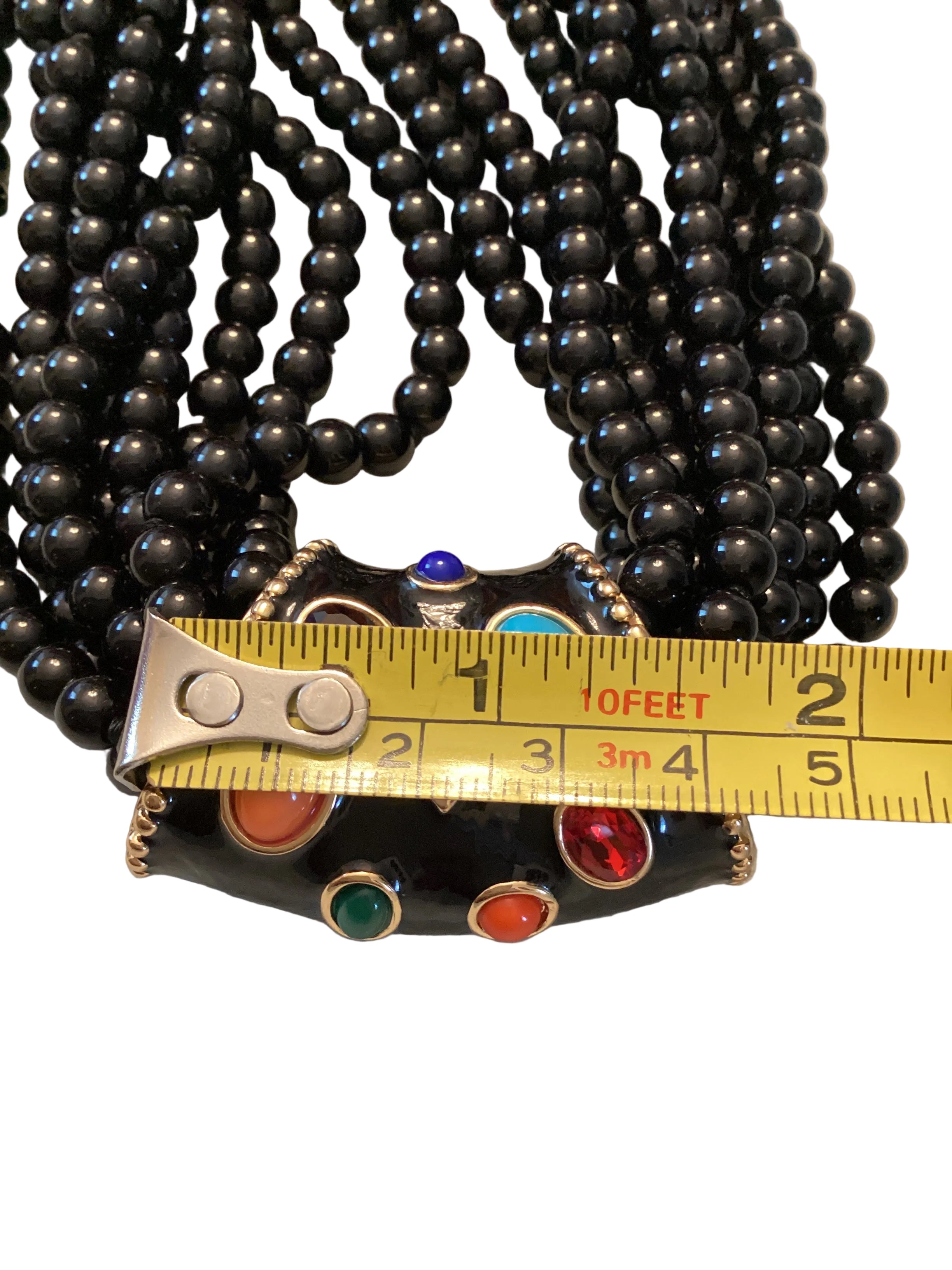 Circa 1980’s Kenneth Jay Lane KJL Multi-Strand Multi-Color Cabochon Black Enamel Necklace & Bangle Set