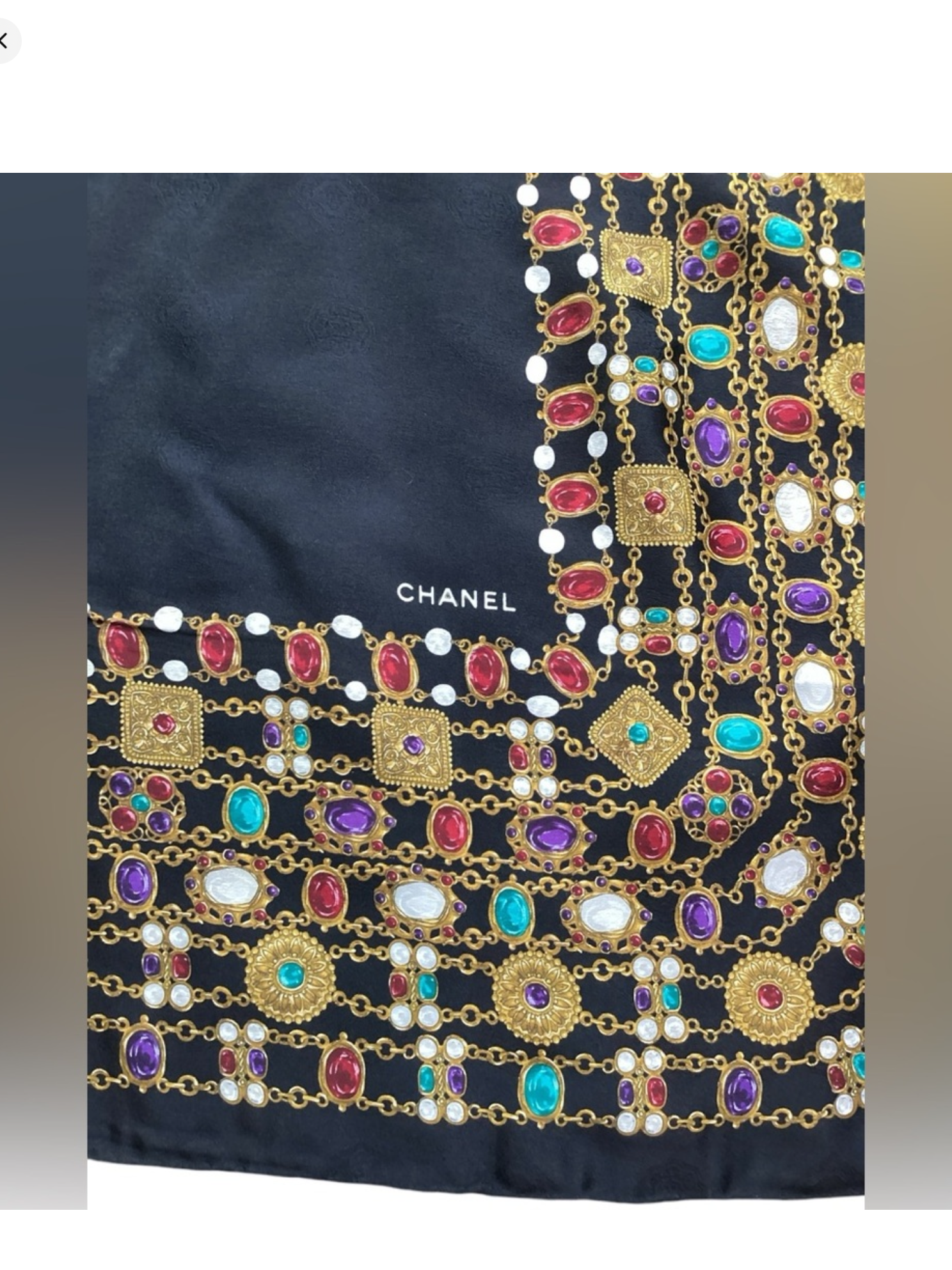 CHANEL Black & Gripoix Silk Scarf Circa 1980