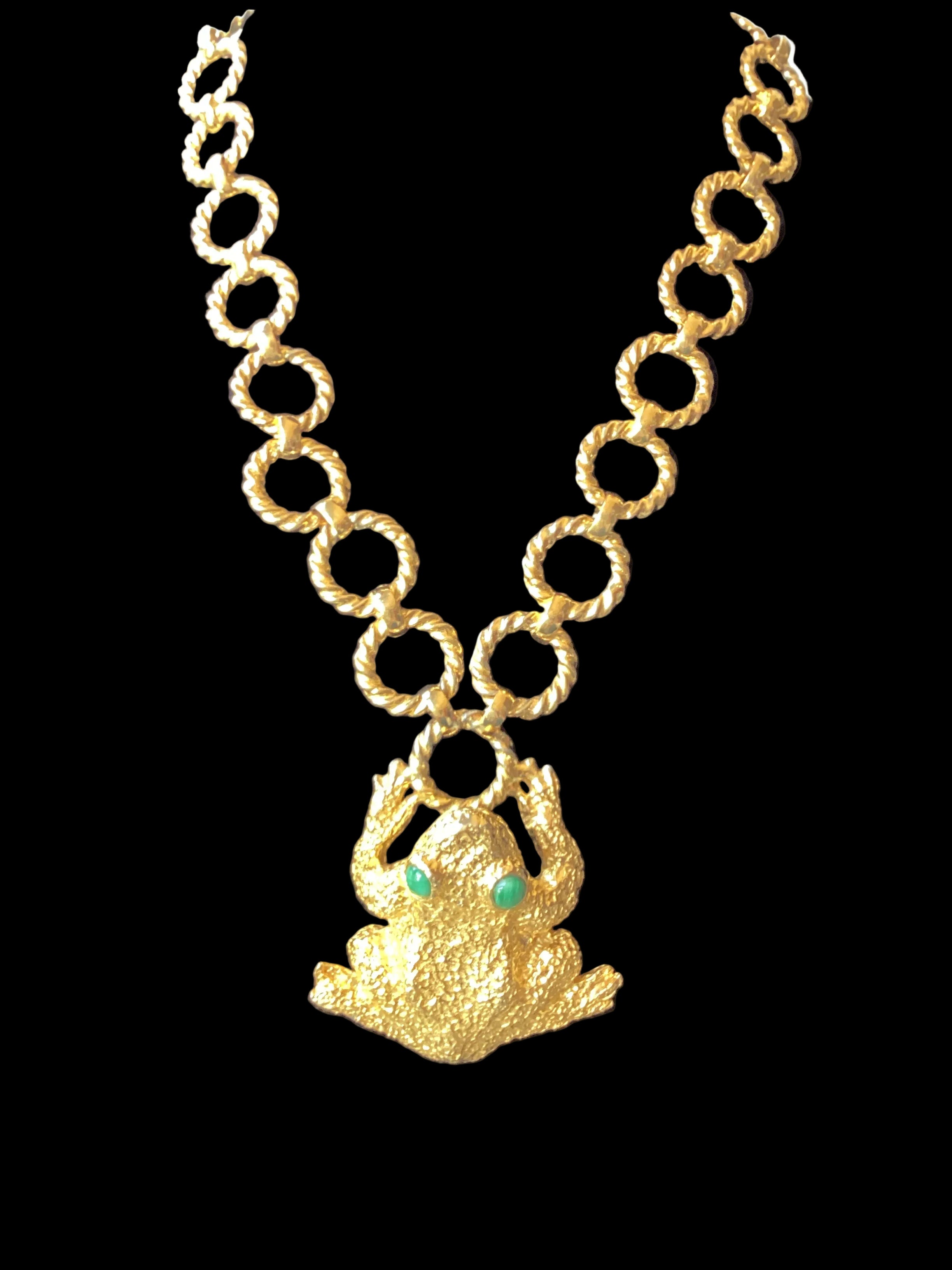 1971 Princess Mimi di Niscemi Frog Pendant Necklace
