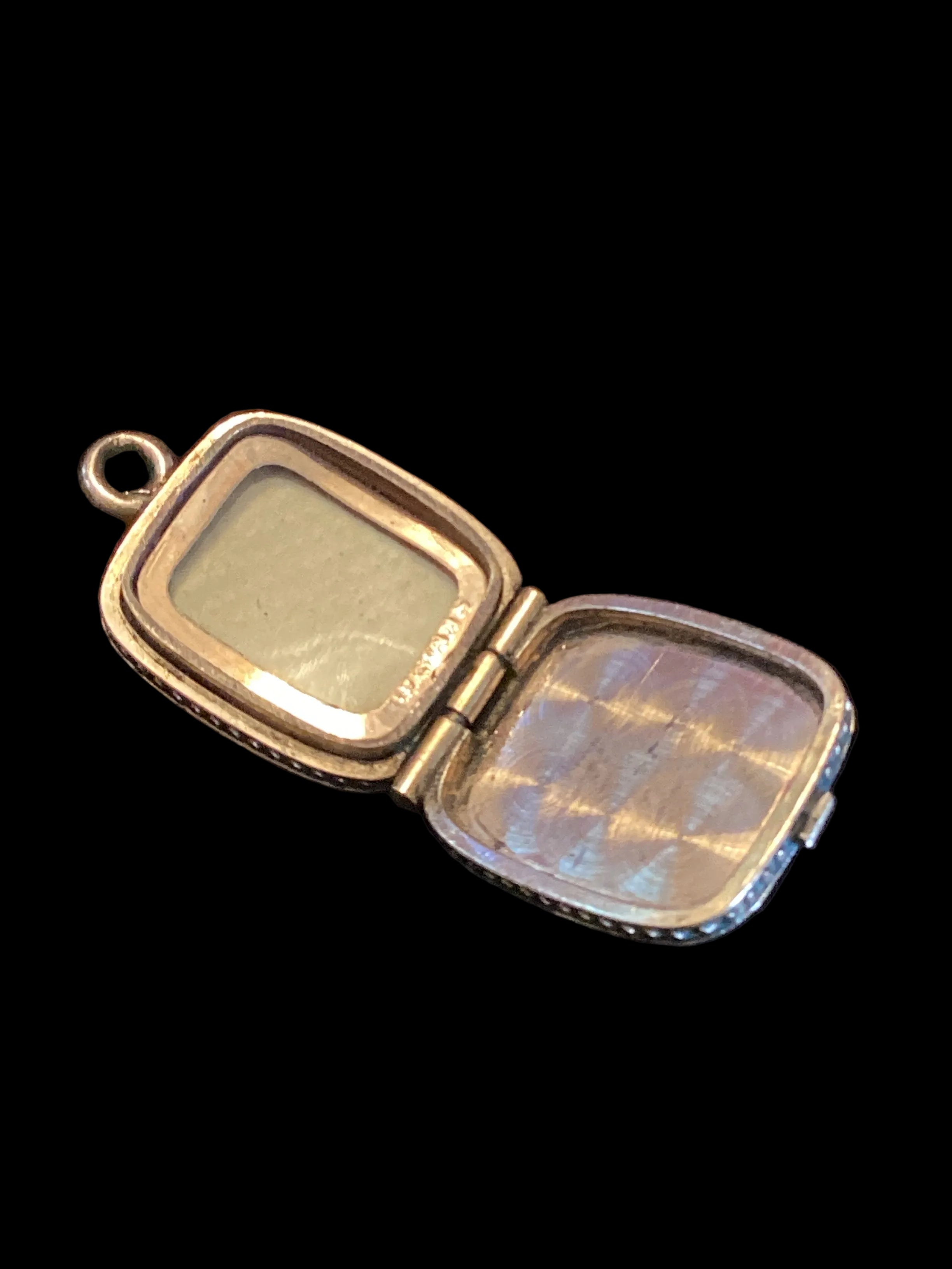 Antique SKM & Co. Gold-Filled Rounded-Square Engraved Locket with Original Celluloid Cover