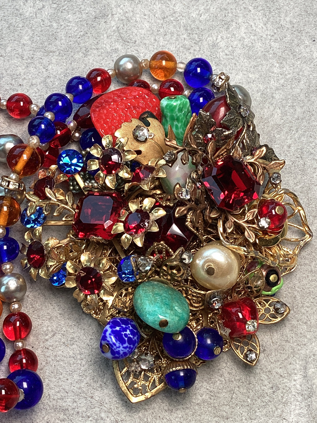 Vintage Mid-Century Beaded Cluster Statement Necklace & Brooch