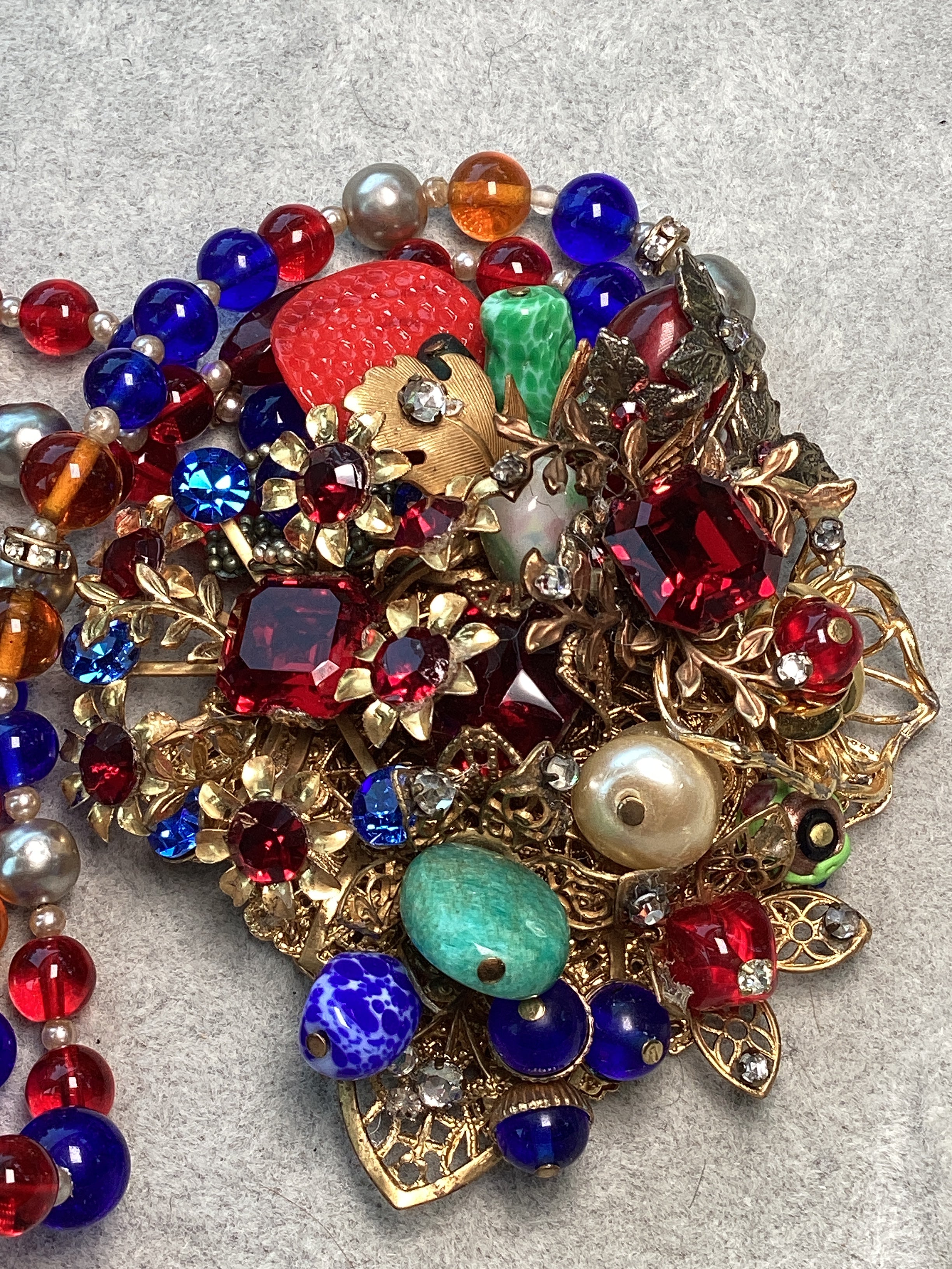 Vintage Mid-Century Beaded Cluster Statement Necklace & Brooch