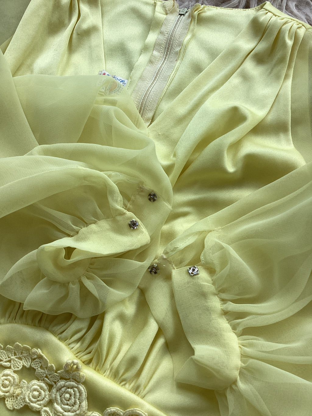 VTG 1970s Lemon Yellow Chiffon Maxi Dress