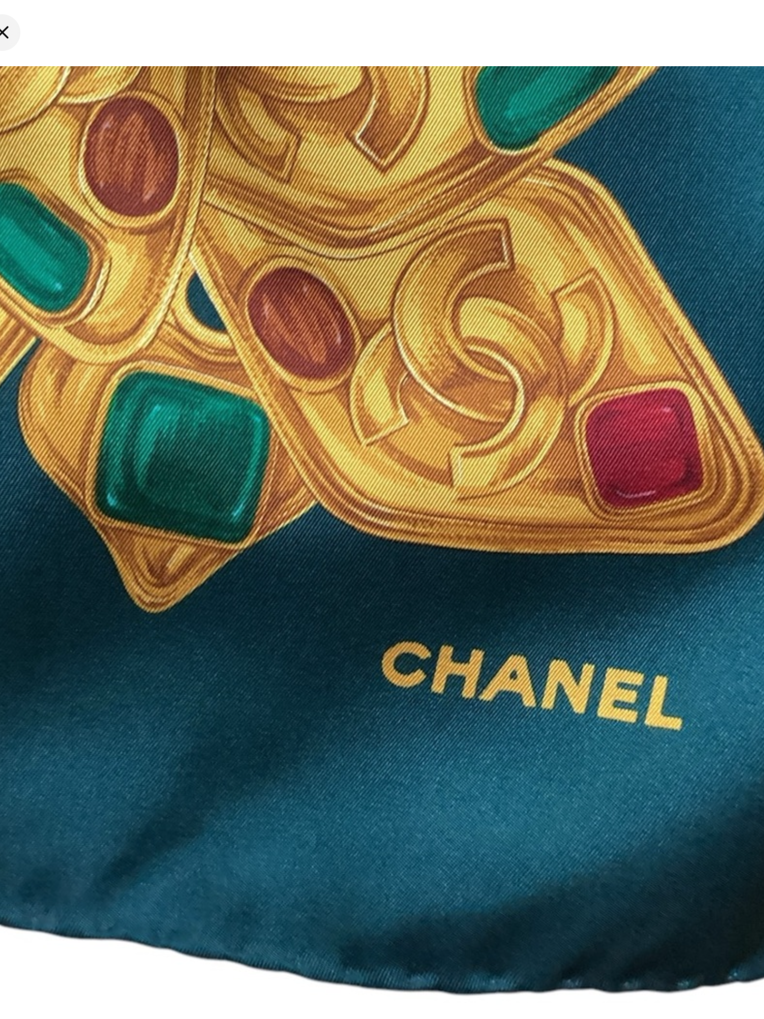 CHANEL Circa 1980's Green & Gripoix Silk Scarf
