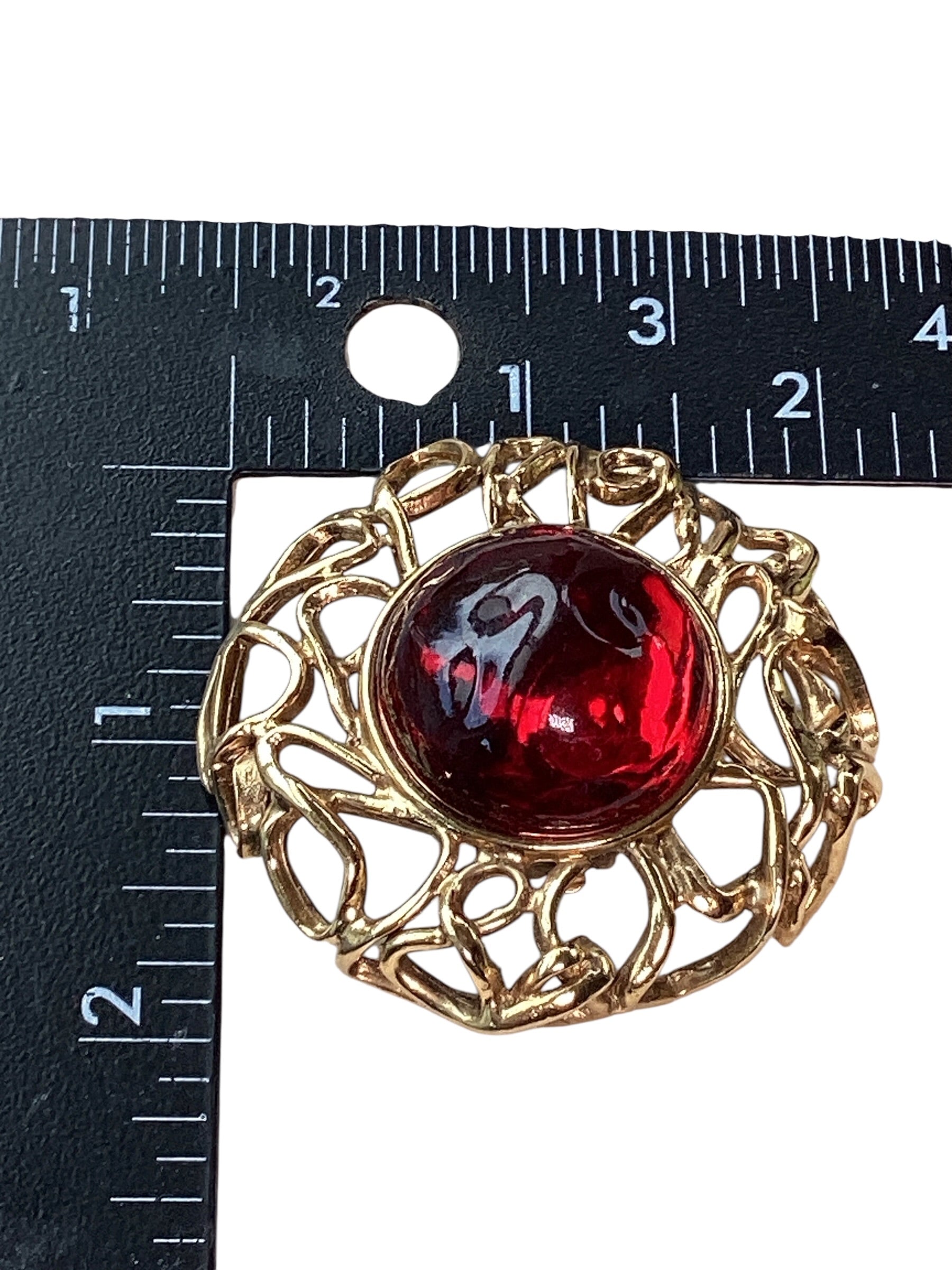 Circa 1980 YSL Goossens Openwork Red Cabochon Clip Earrings