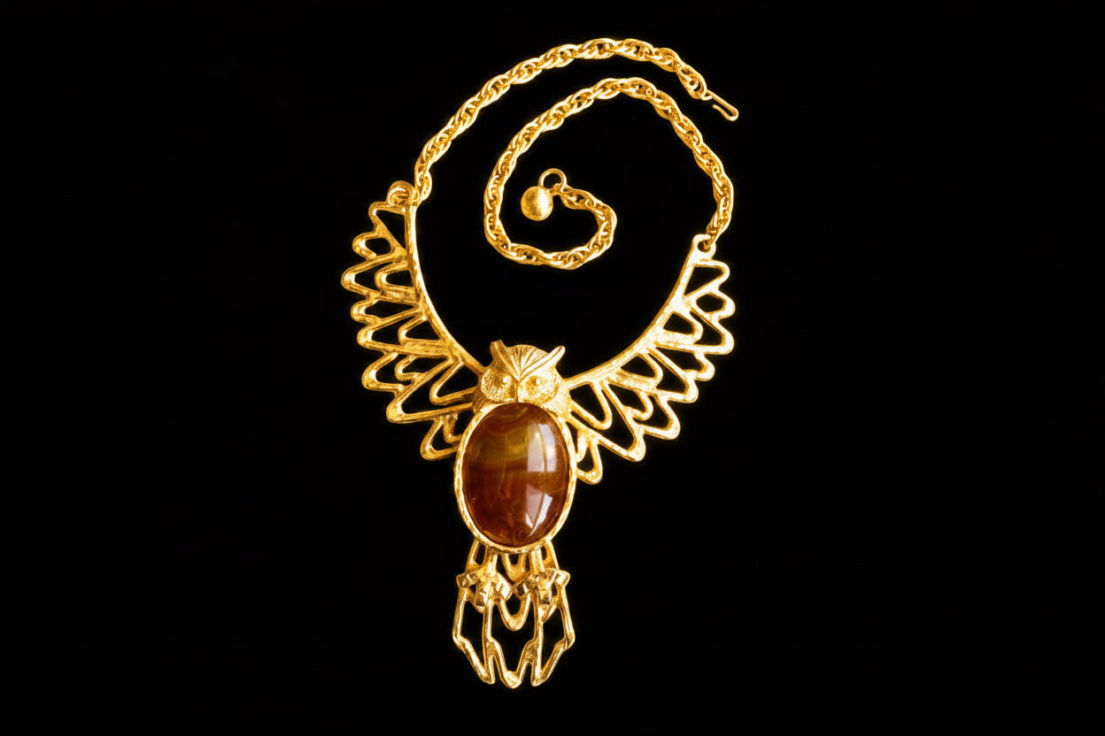 1960 Kenneth Lane Articulated Owl Necklace