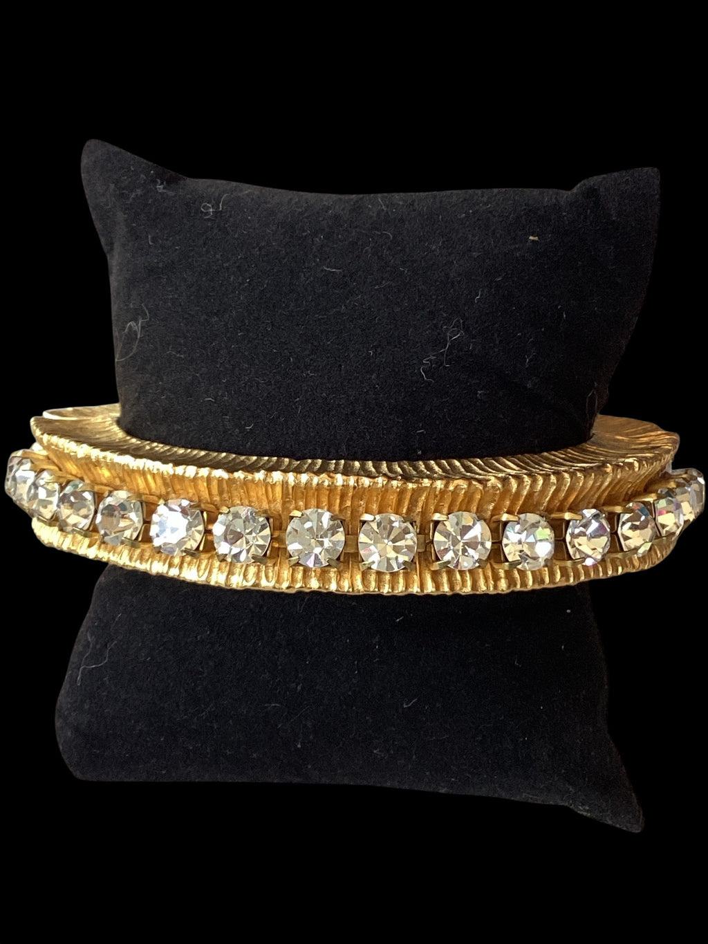 Vintage 1980s Givenchy Matte Gold Crystal Hinged Bangle
Bracelet