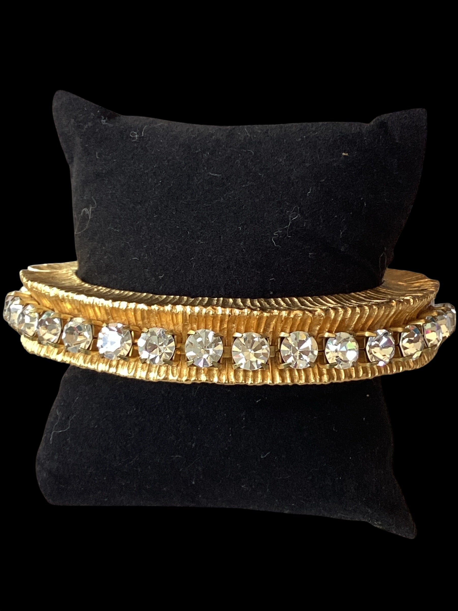 Vintage 1980s Givenchy Matte Gold Crystal Hinged Bangle
Bracelet