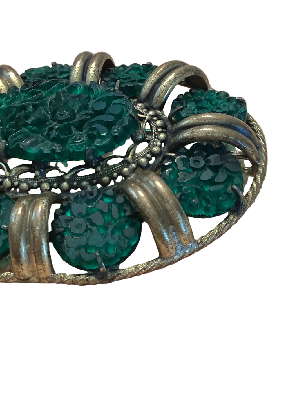 Art Deco Era Green Glass Floral Brooch/Pendant
