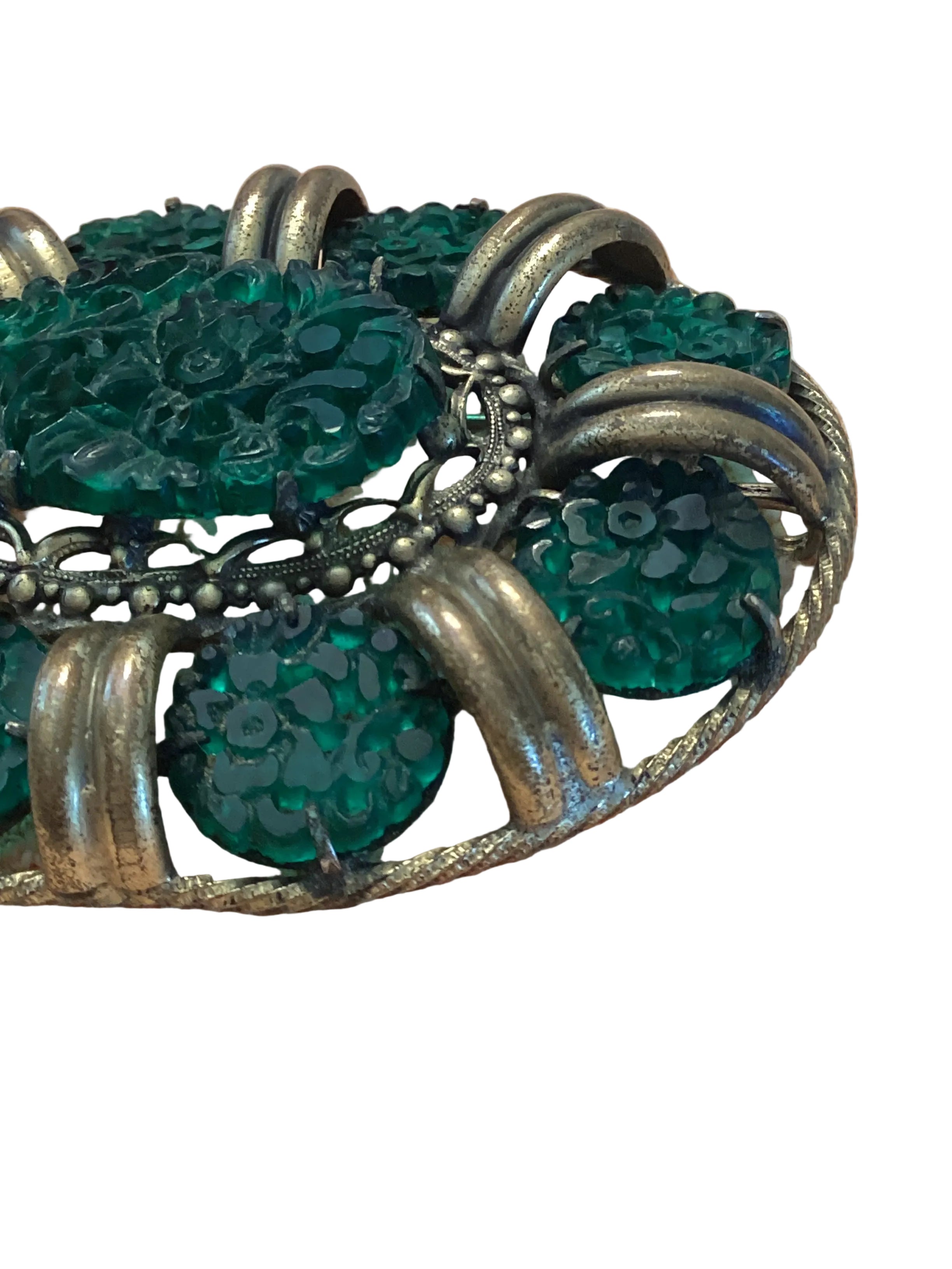 Art Deco Era Green Glass Floral Brooch/Pendant