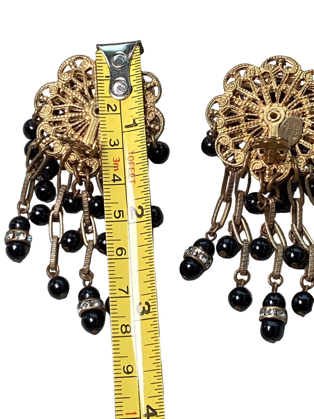 Rare Vintage Stanley Hagler N.Y.C. Jet Black Bead & Crystal Waterfall Earrings