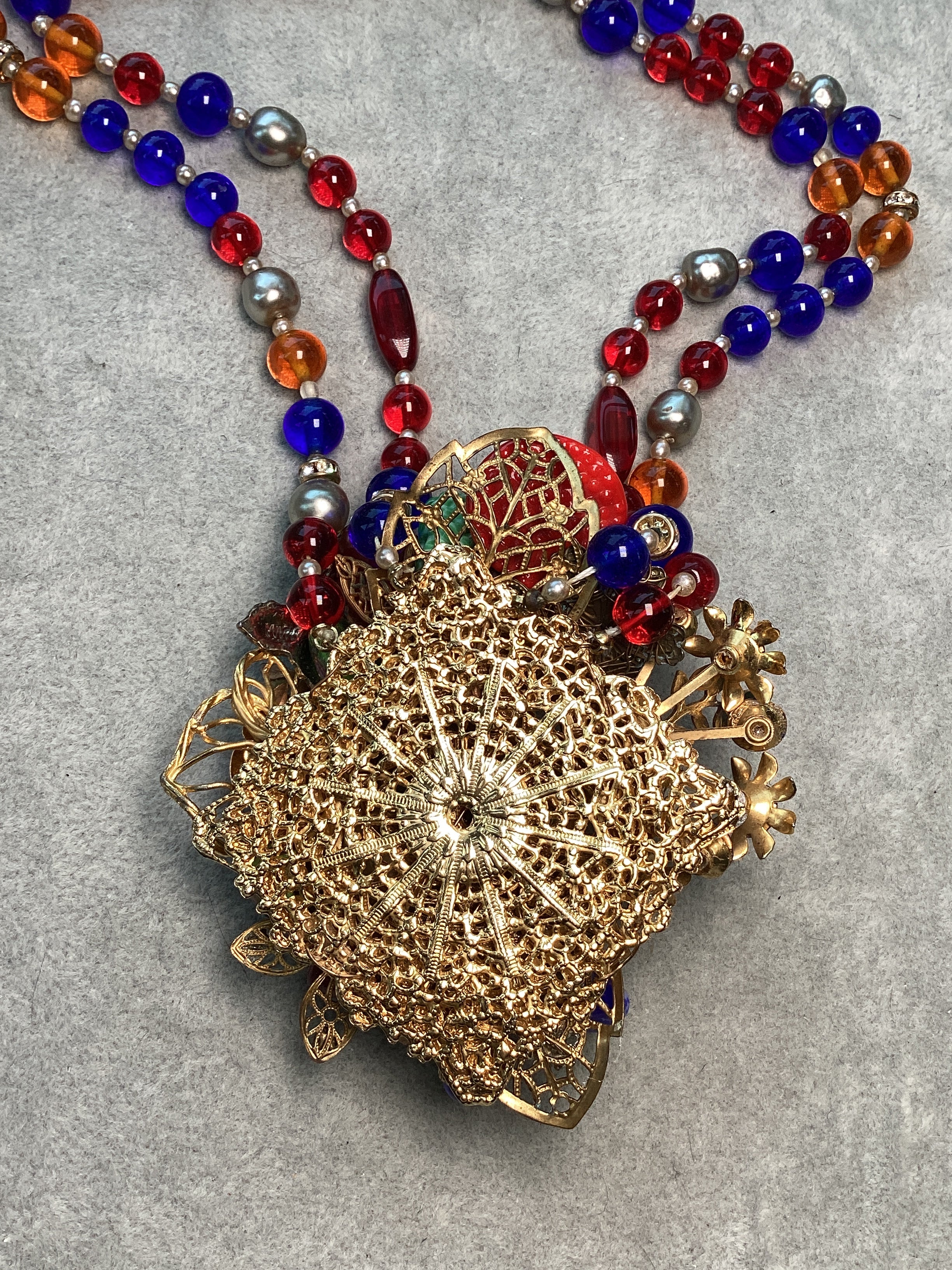 Vintage Mid-Century Beaded Cluster Statement Necklace & Brooch