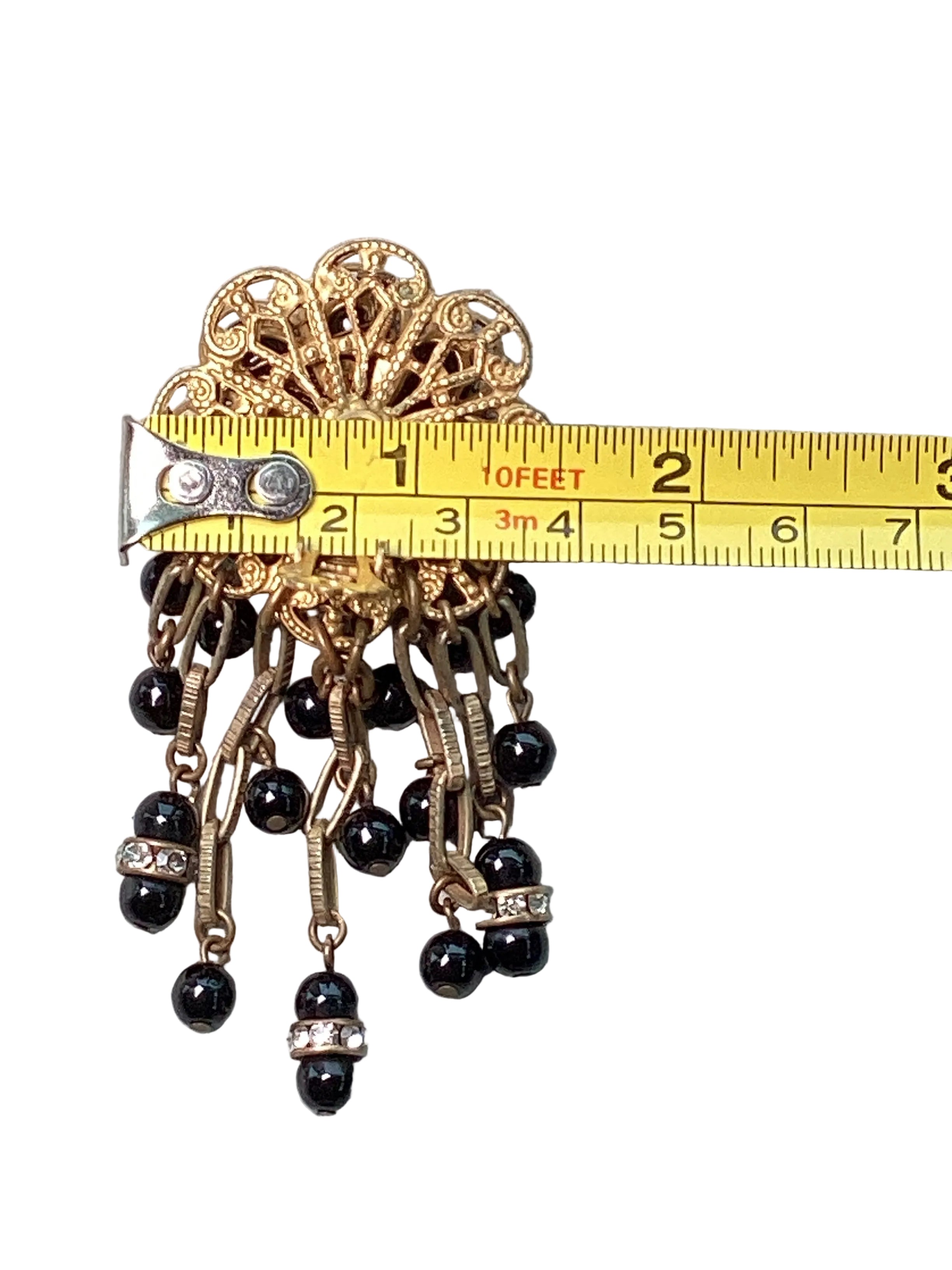 Rare Vintage Stanley Hagler N.Y.C. Jet Black Bead & Crystal Waterfall Earrings