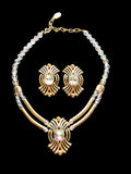 Laure de Gazaillan Paris Statement 1980’s Runway Couture Parure – Gold-Tone Double Gas-Pipe Necklace & Clip-On Earrings