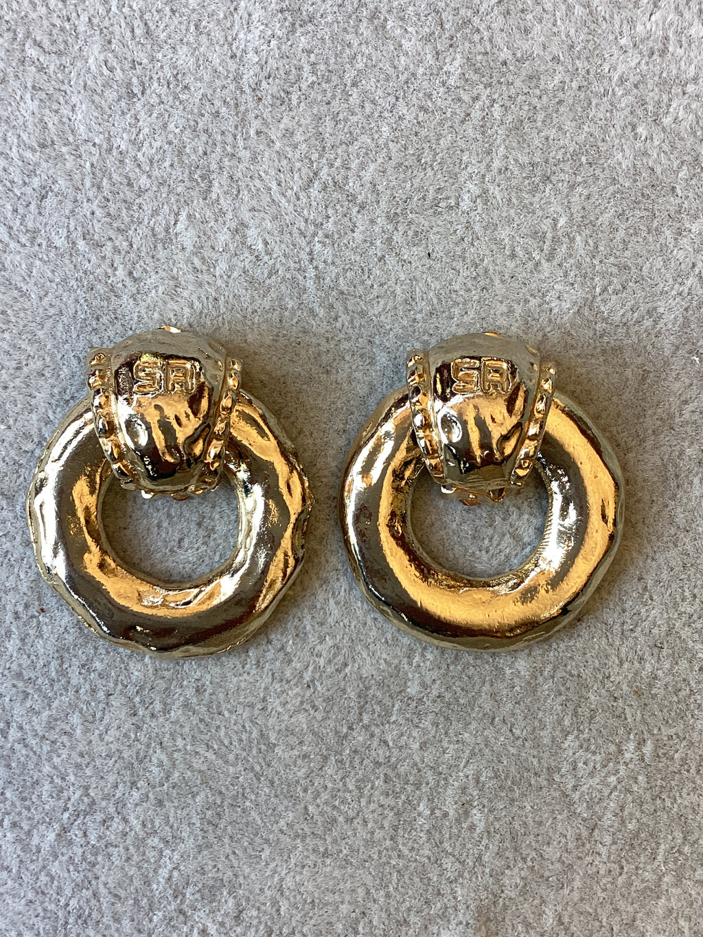 Vintage 1980’s Sonia Rykiel Paris Convertible Door Knocker Clip Earrings Hammered Gold