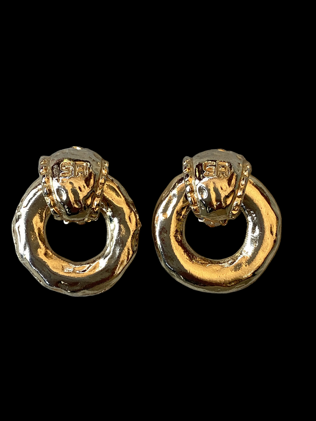Vintage 1980’s Sonia Rykiel Paris Convertible Door Knocker Clip Earrings Hammered Gold
