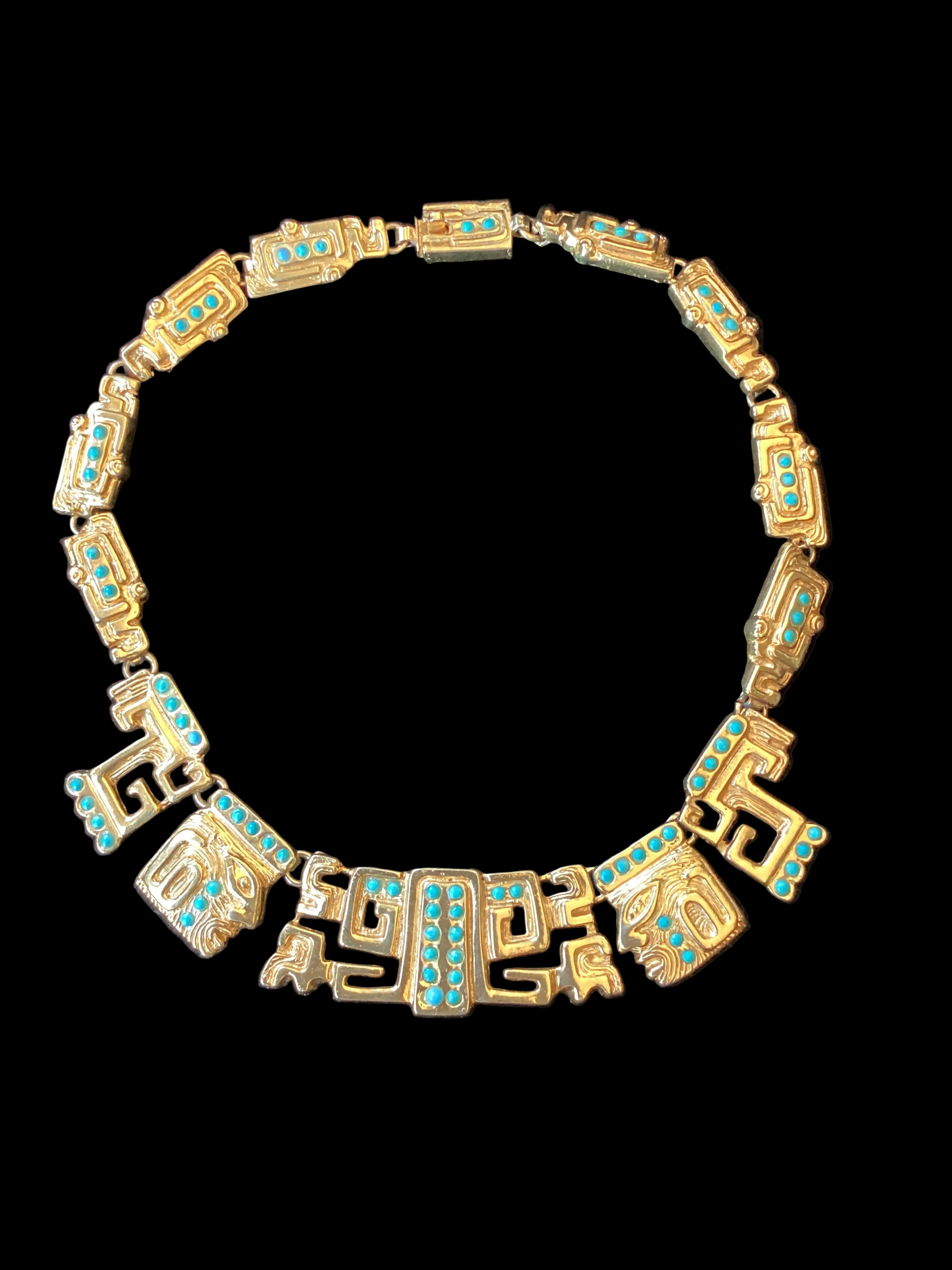 1960 Salvador Teran Gold & Turquoise Collar Necklace