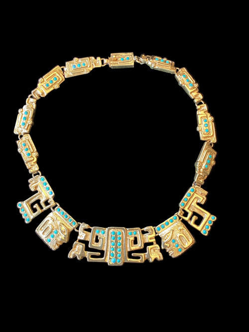 1960 Salvador Teran Gold & Turquoise Collar Necklace